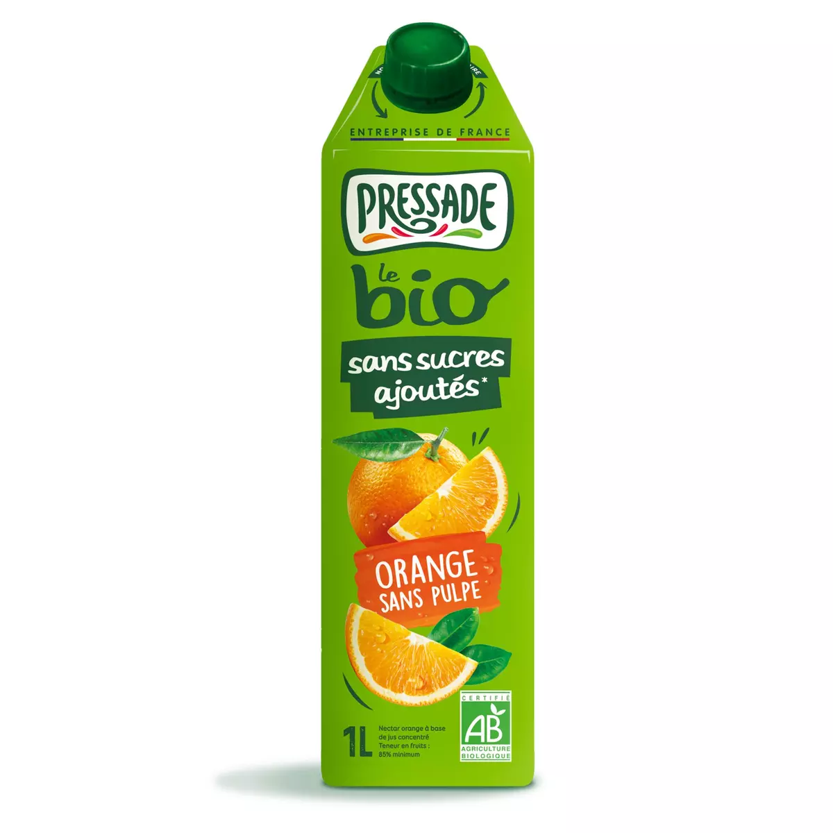 PRESSADE Jus d'orange sans pulpe bio sans sucres ajoutés 1l