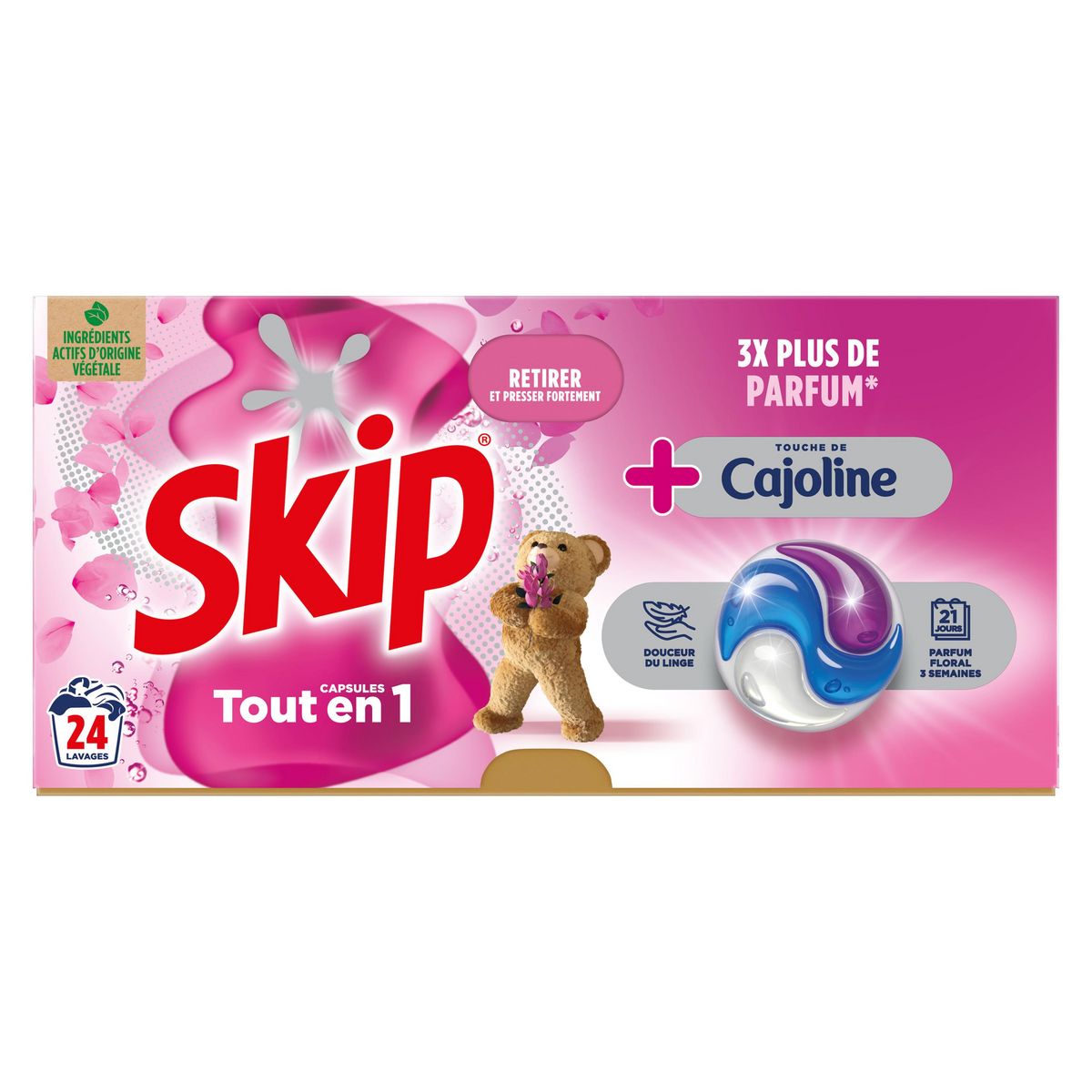 SKIP Lessive capsules 3 en 1 Touche de Cajoline 24 capsules