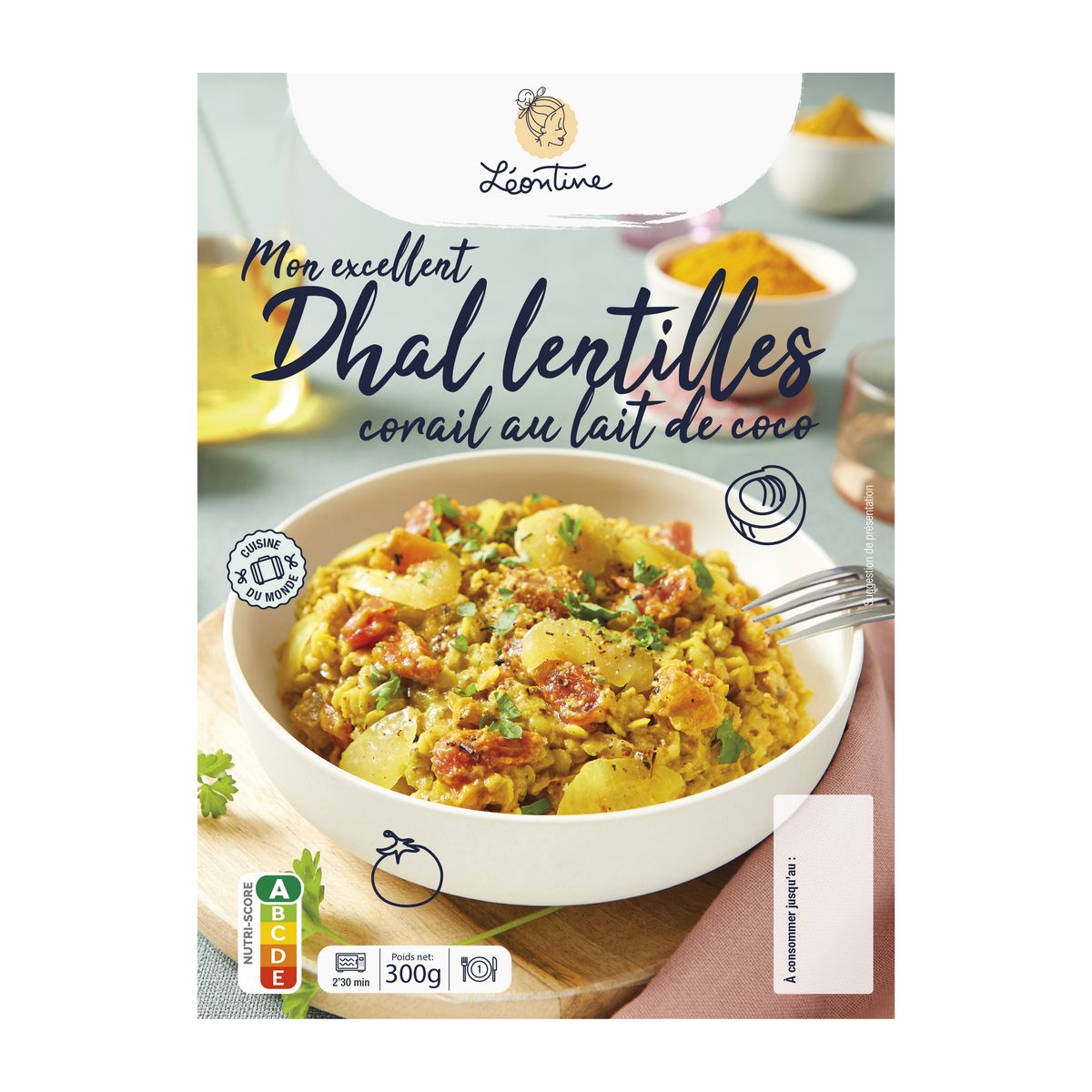 LÉONTINE Dhal lentilles corail au lait de coco 1 portion 300g