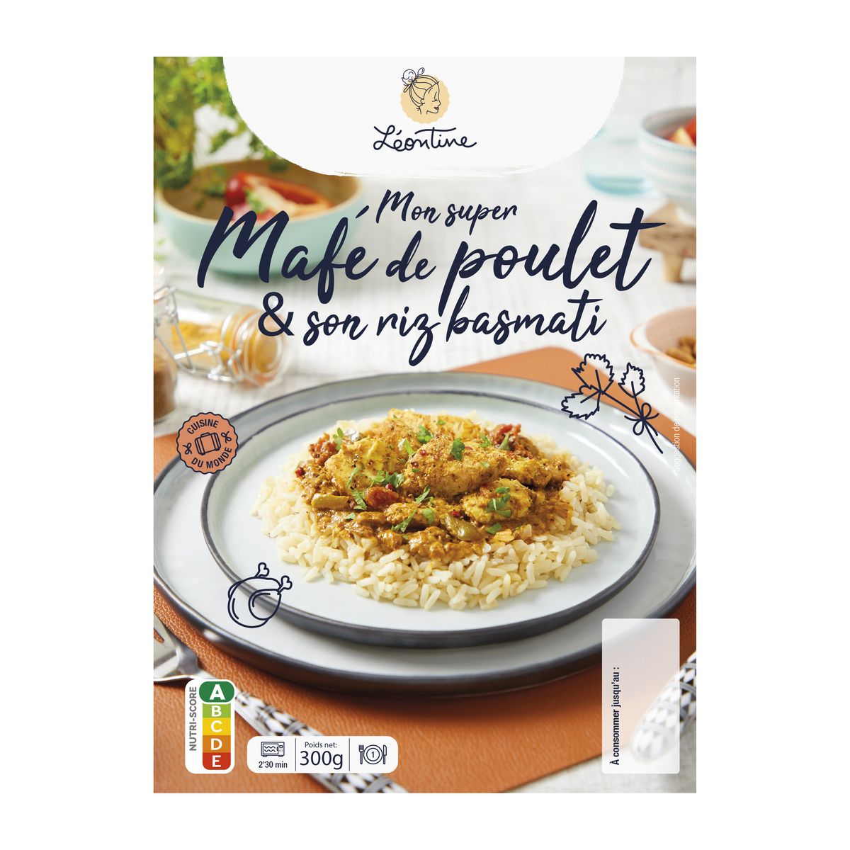 LÉONTINE Mafé de poulet et riz basmati 1 portion 300g