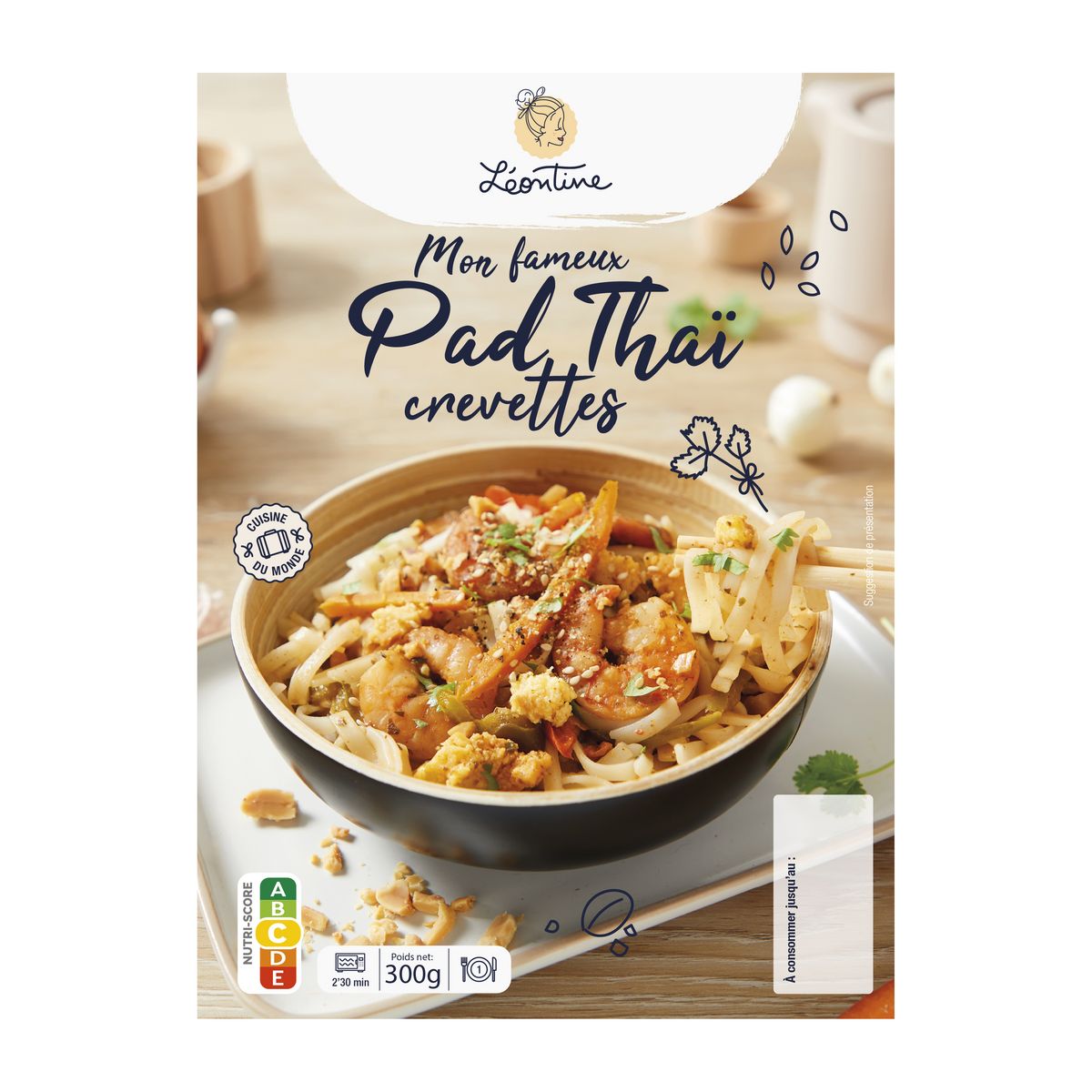 LÉONTINE Pad thaï aux crevettes 1 portion 300g