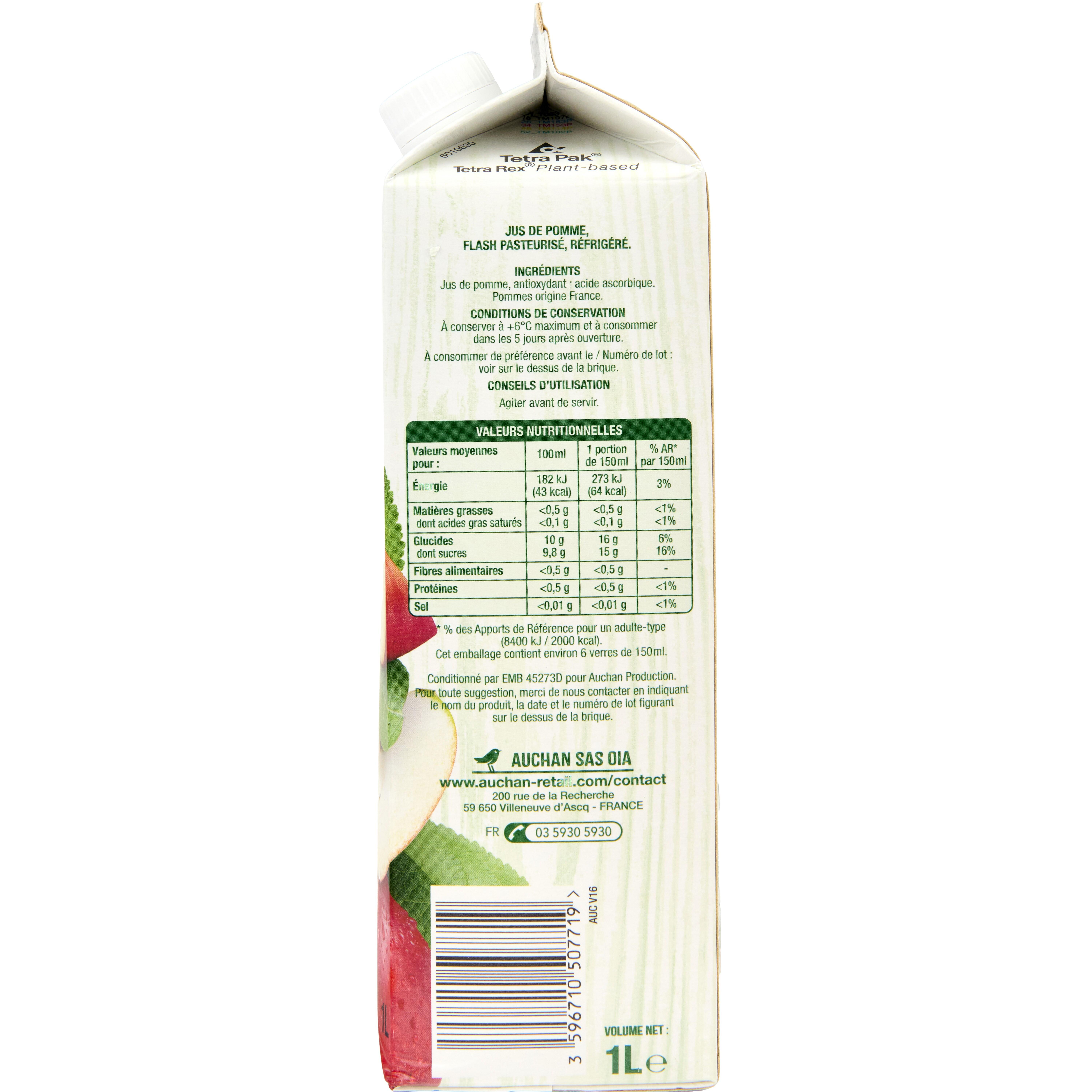 Voir la diapositive 3 : AUCHAN Pur jus de pomme 1l