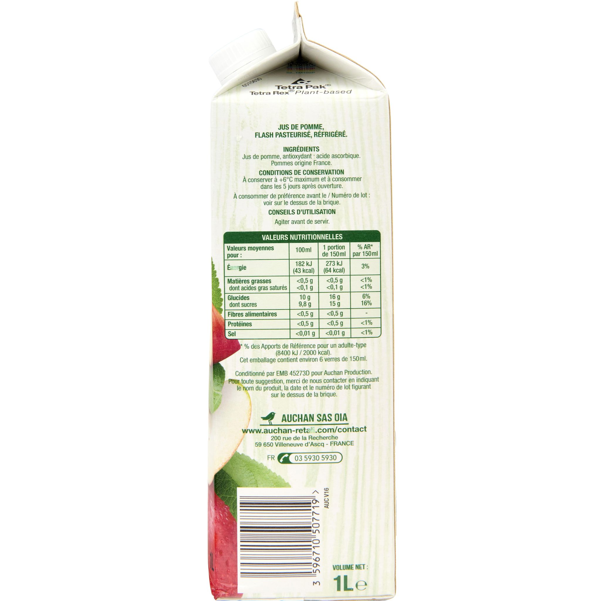Voir la diapositive 4 : AUCHAN Pur jus de pomme 1l
