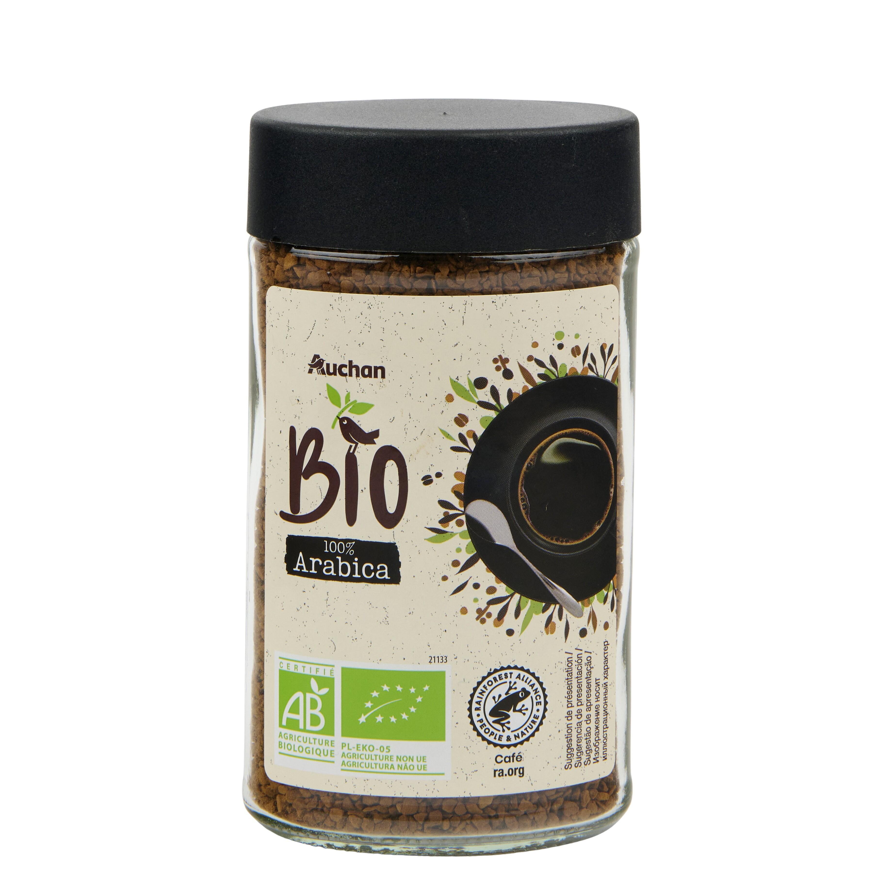 Voir la diapositive 3 : AUCHAN BIO Café soluble lyophilisé 100% arabica intensité 6 100g