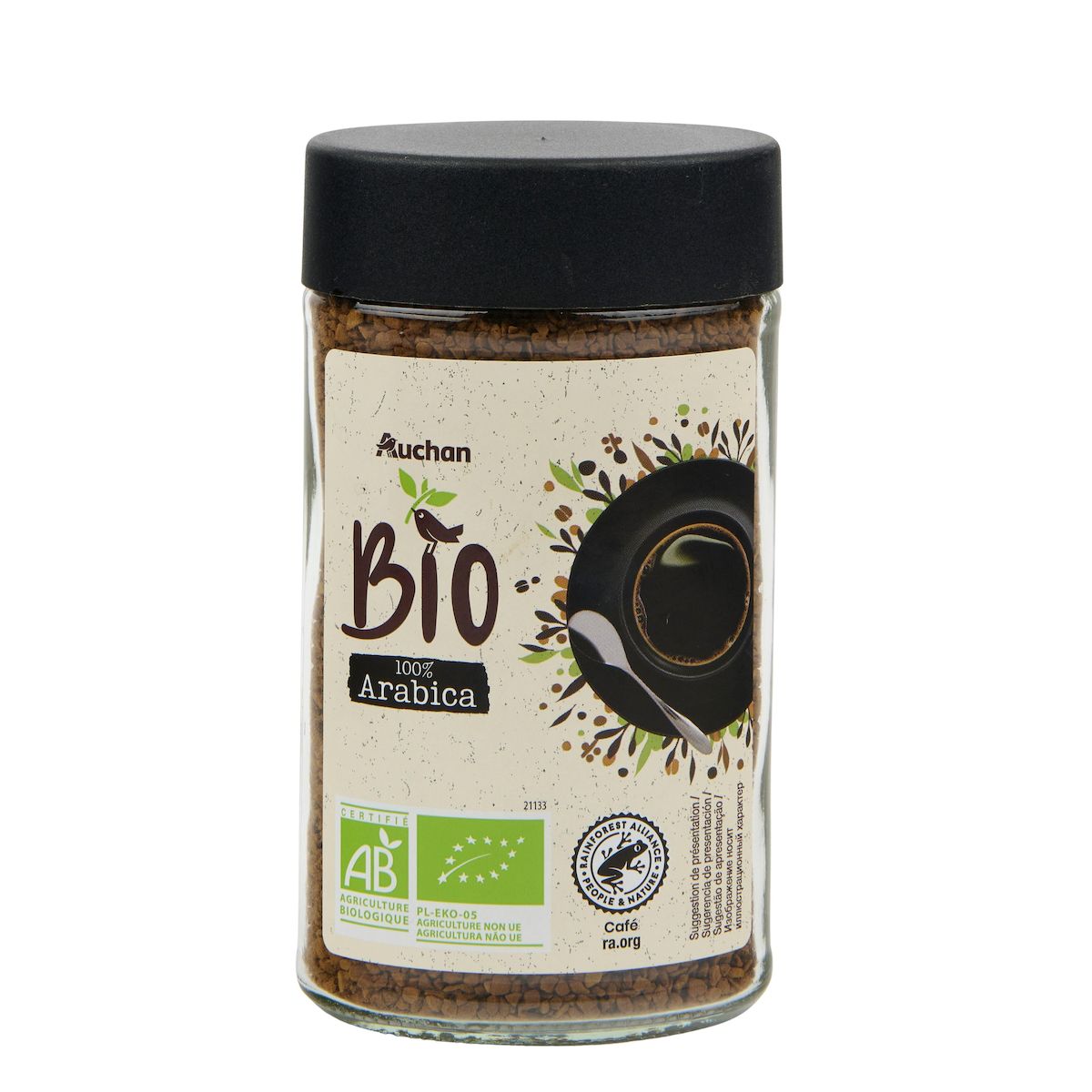 AUCHAN BIO Café soluble lyophilisé 100% arabica intensité 6 100g
