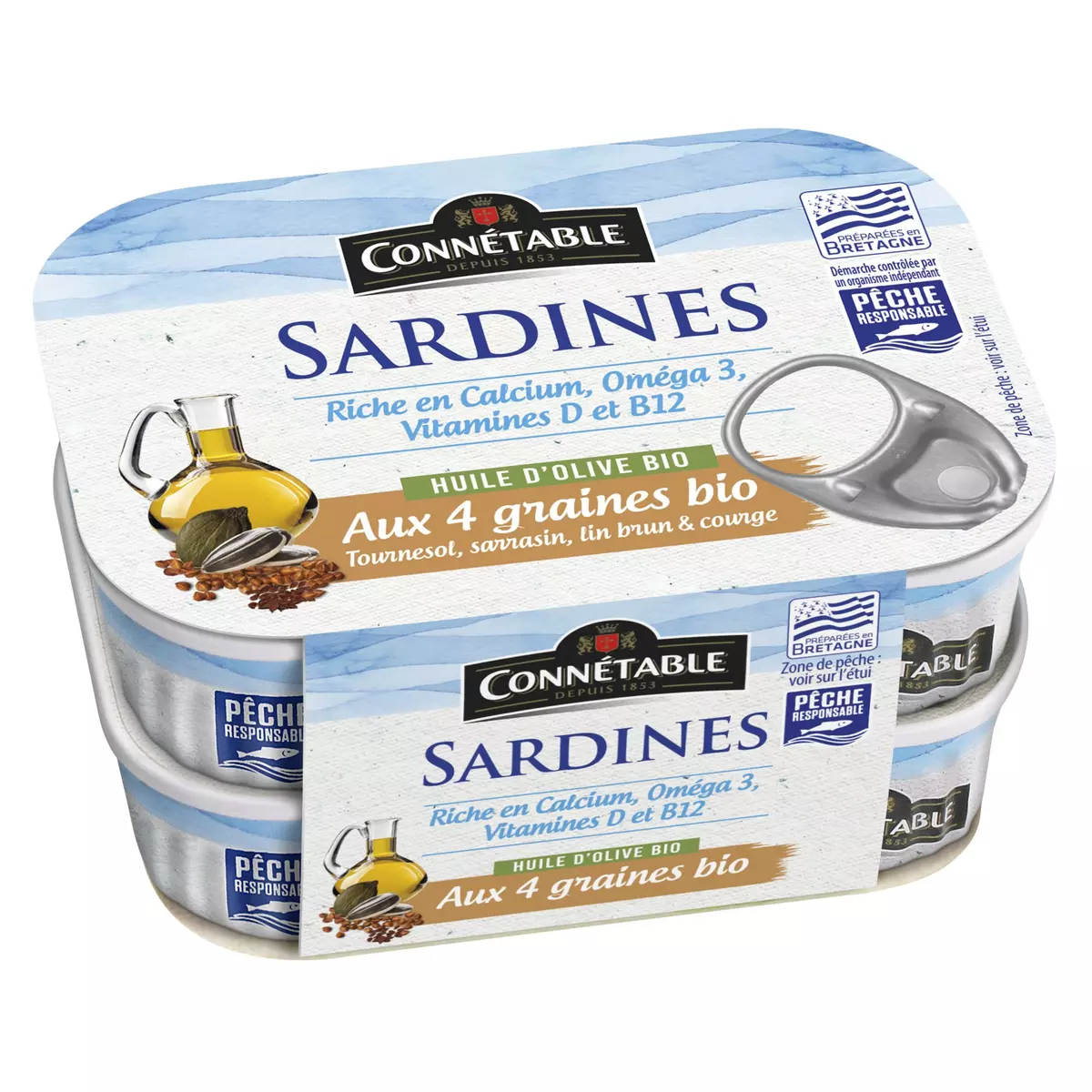 CONNETABLE Sardines à l'huile d'olive aux 4 graines 2x135g
