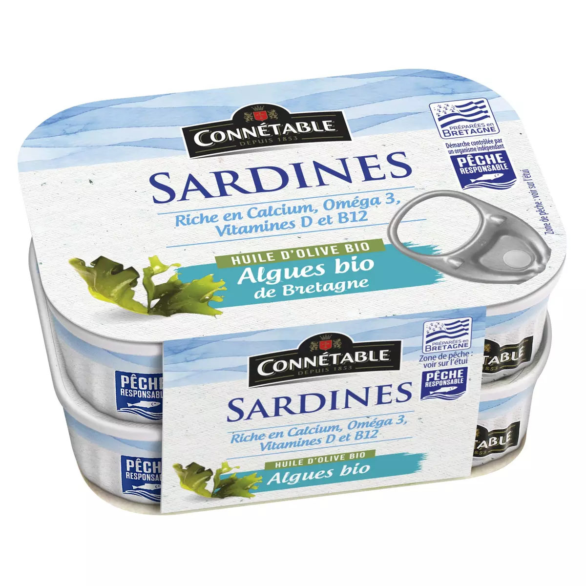 CONNETABLE Sardines à l'huile d'olive en conserve préparée en Bretagne 2x135g