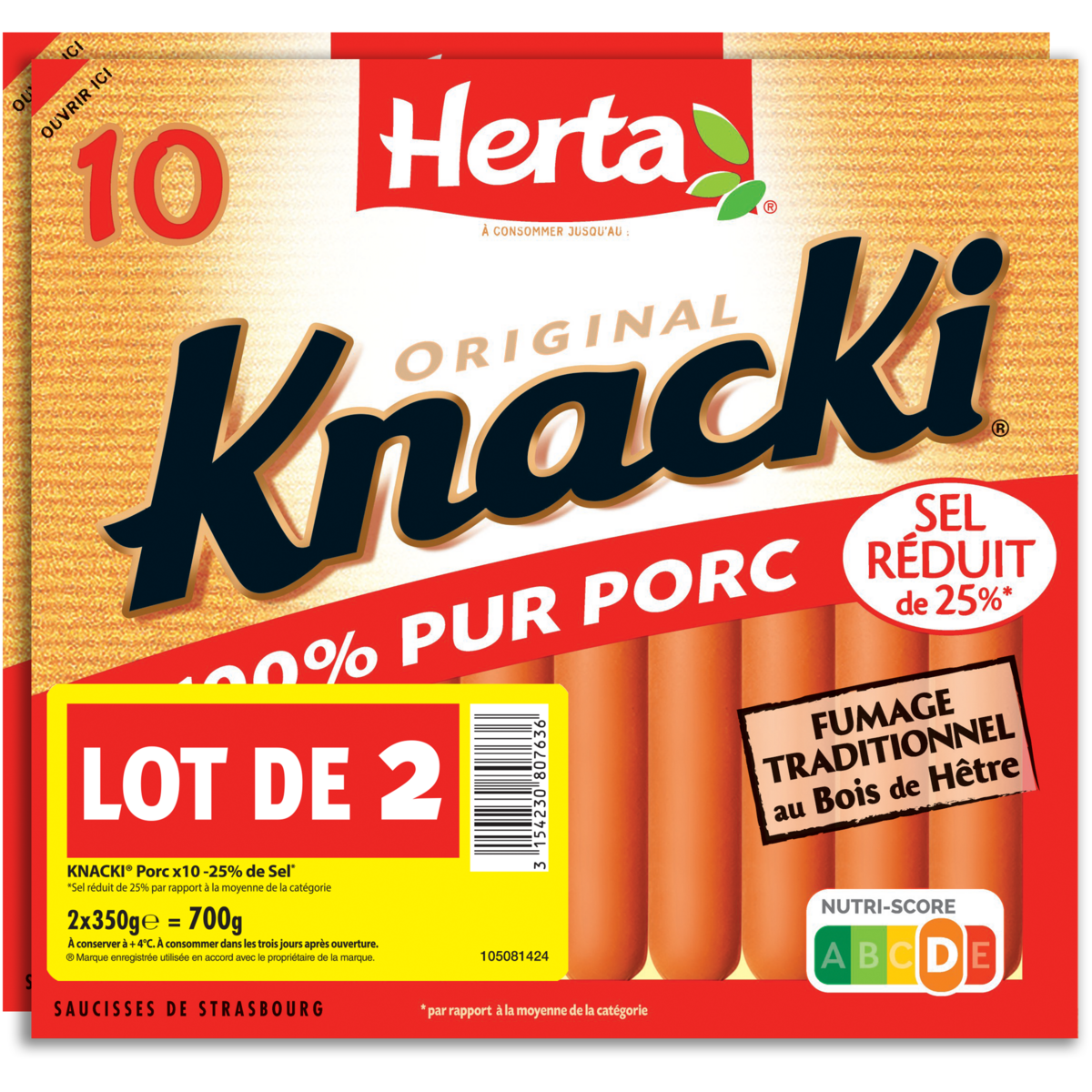 HERTA Knacki -25% de sel réduit 2x350g