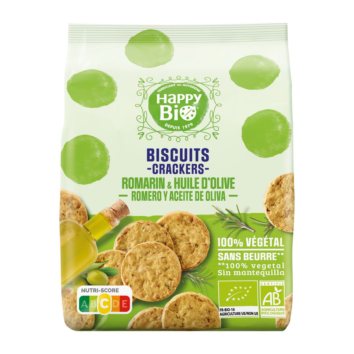 HAPPY BIO Biscuits crackers romarin et huile d'olive 100g