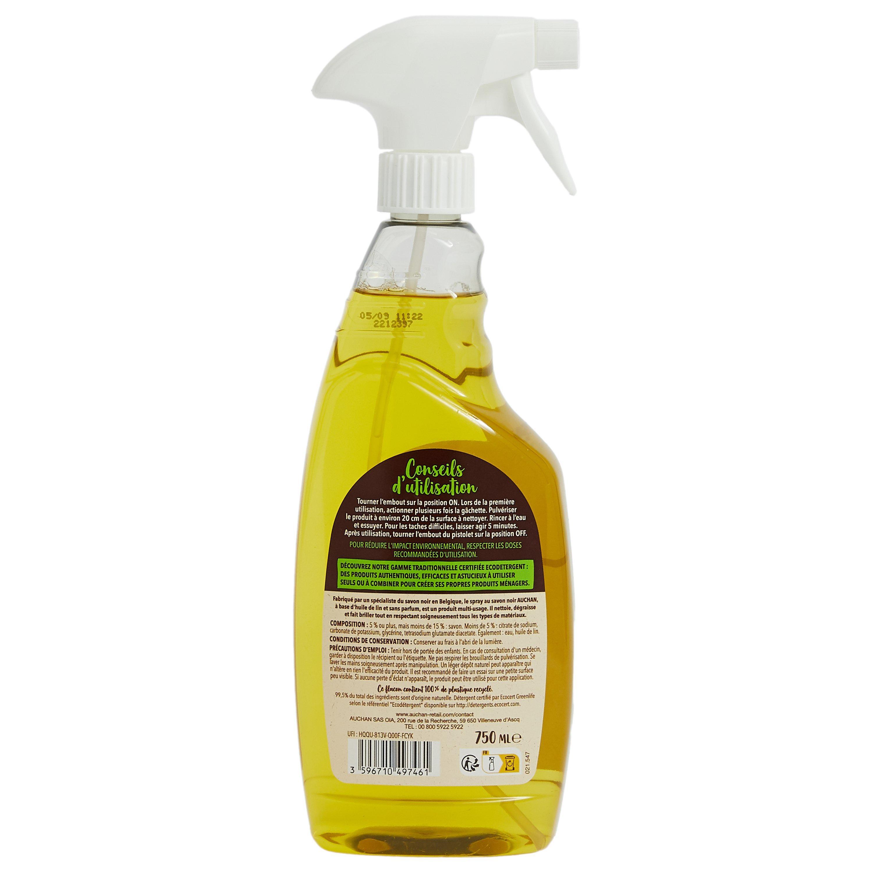 Voir la diapositive 3 : AUCHAN BETTER LIFE Spray savon noir huile de lin 750ml