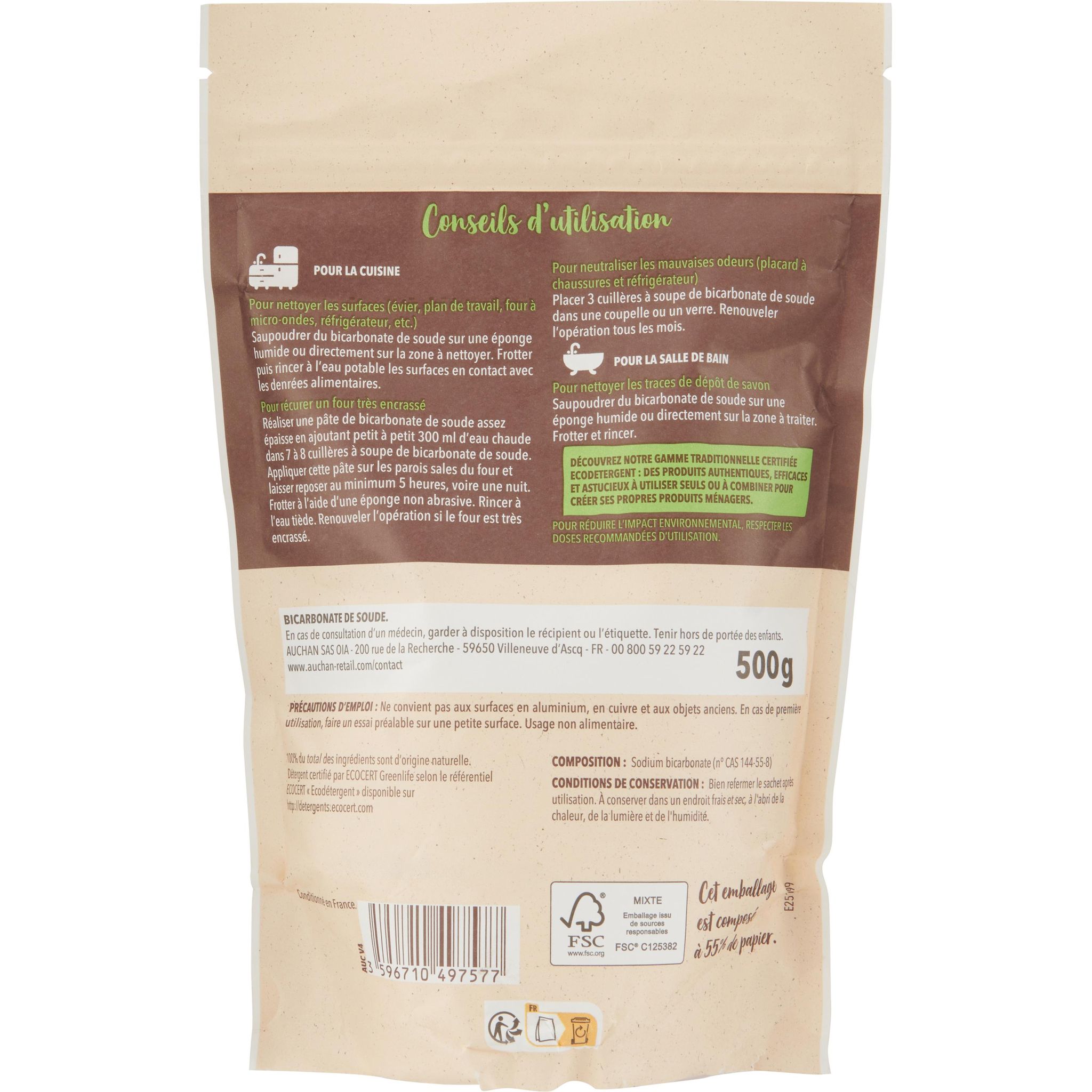 Voir la diapositive 4 : AUCHAN BETTER LIFE Bicarbonate de soude 500g