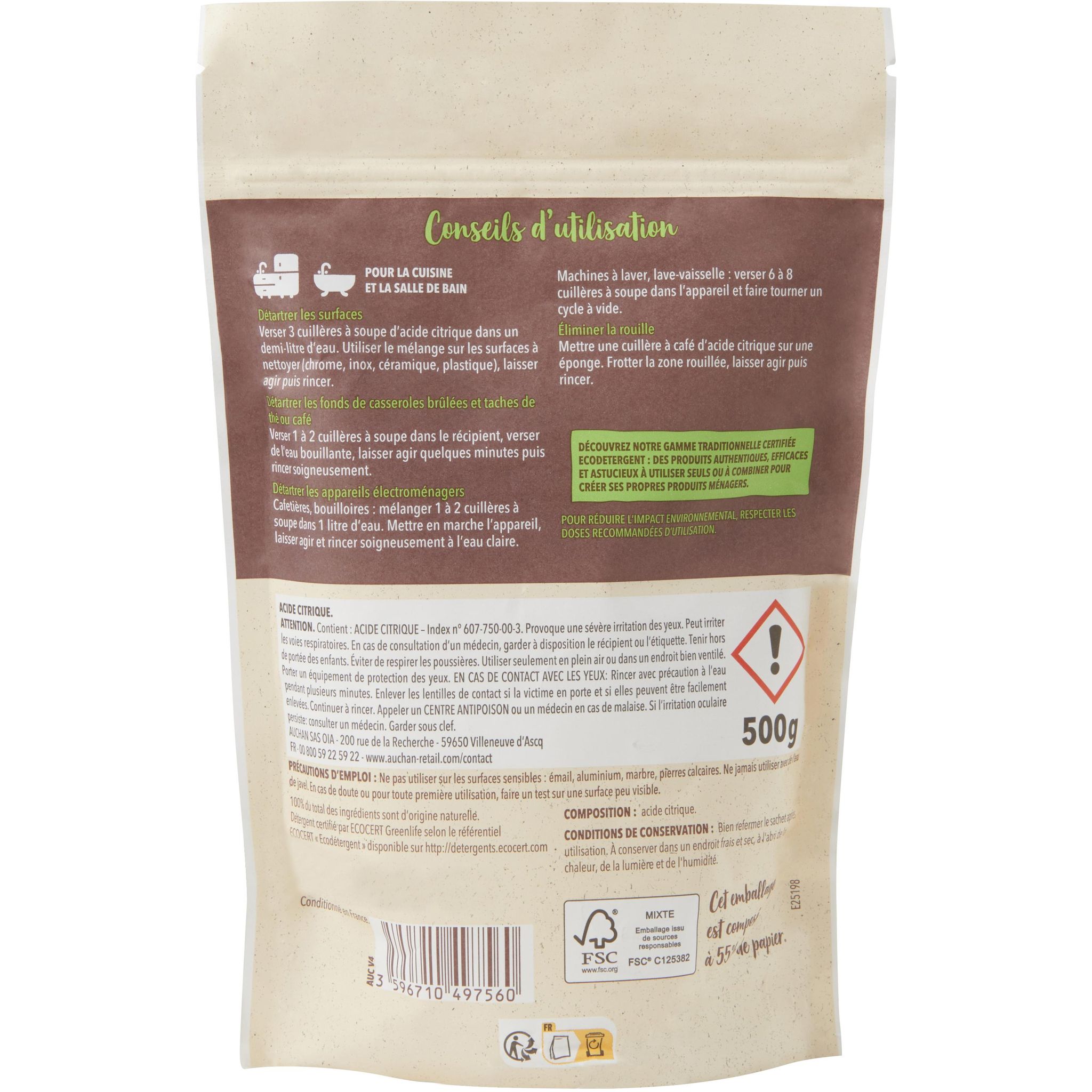 Voir la diapositive 4 : AUCHAN BETTER LIFE Acide citrique 500g