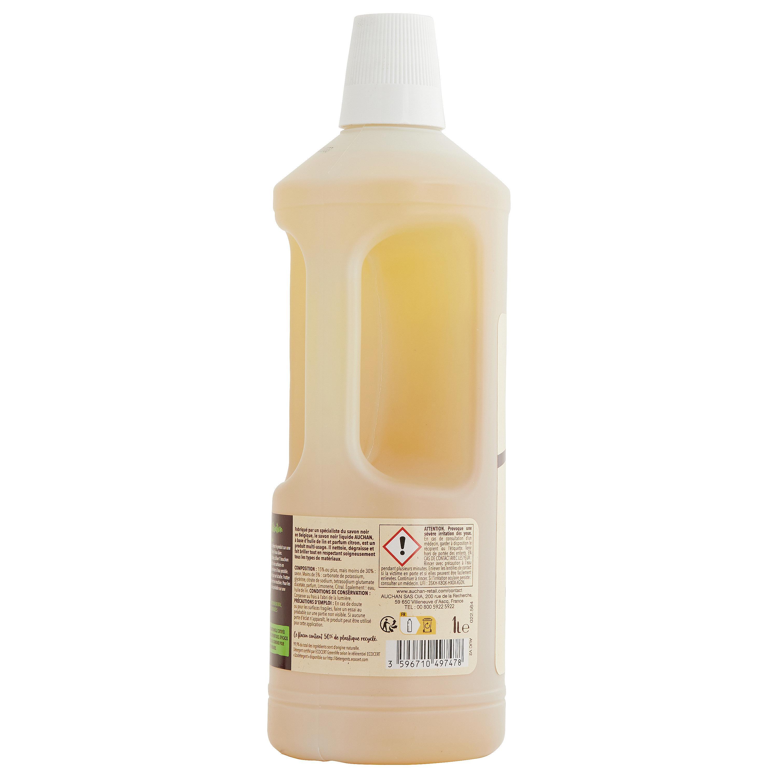 Voir la diapositive 2 : AUCHAN BETTER LIFE Savon noir liquide à l'huile de lin citron 1l