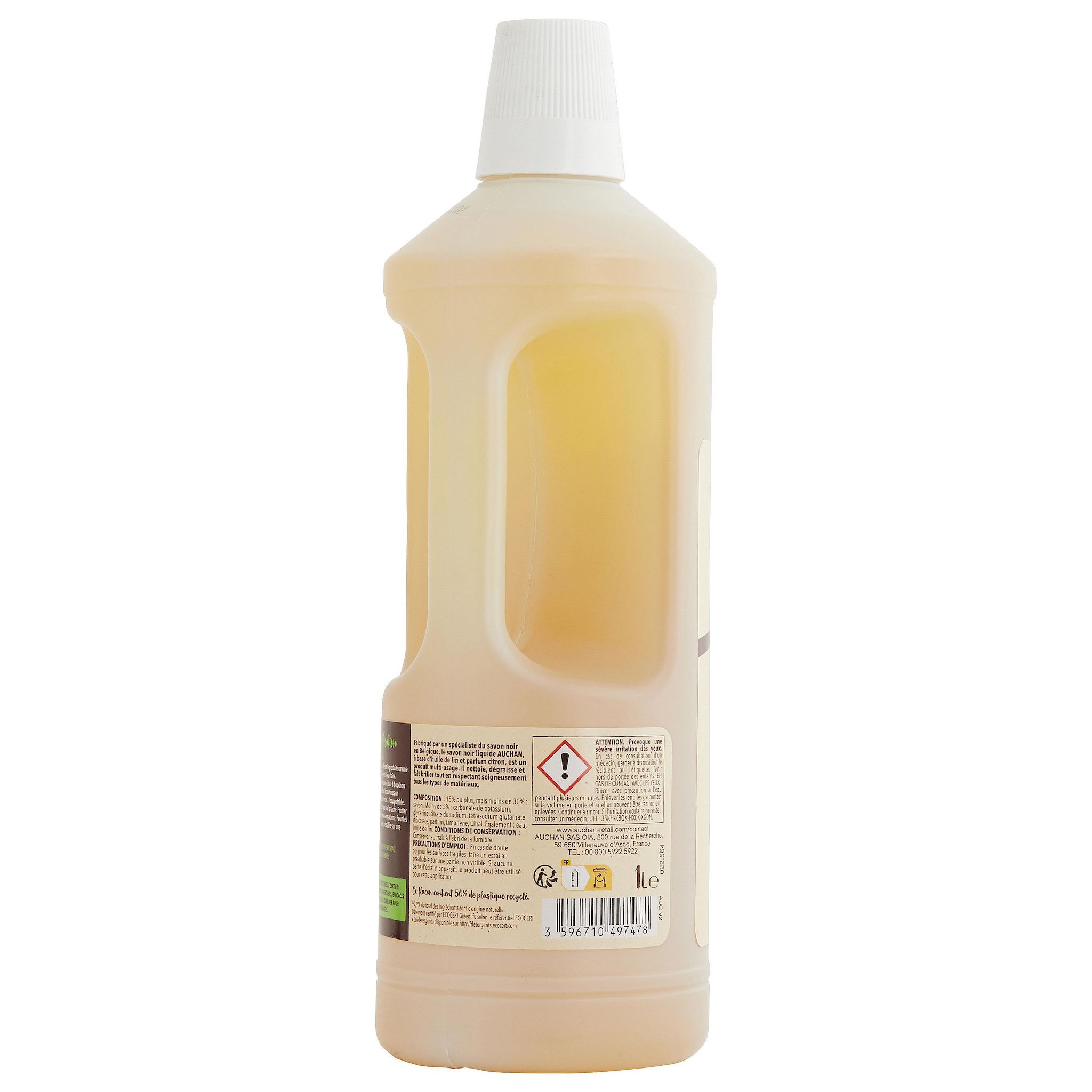 Voir la diapositive 3 : AUCHAN BETTER LIFE Savon noir liquide à l'huile de lin citron 1l