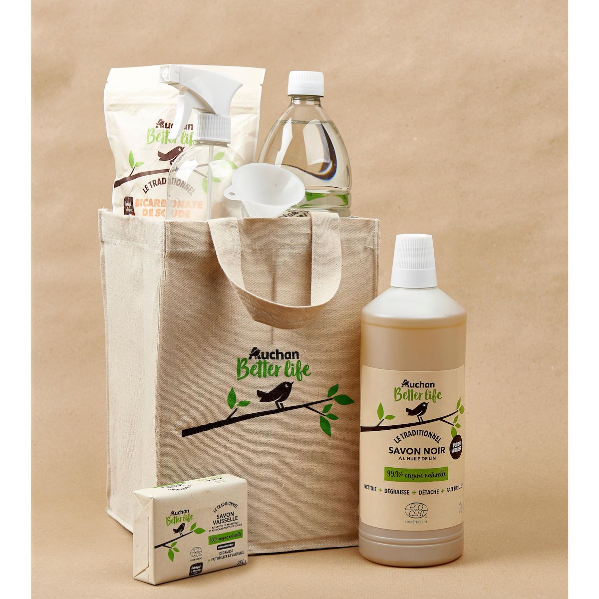AUCHAN BETTER LIFE Savon noir liquide à l'huile de lin citron 1l