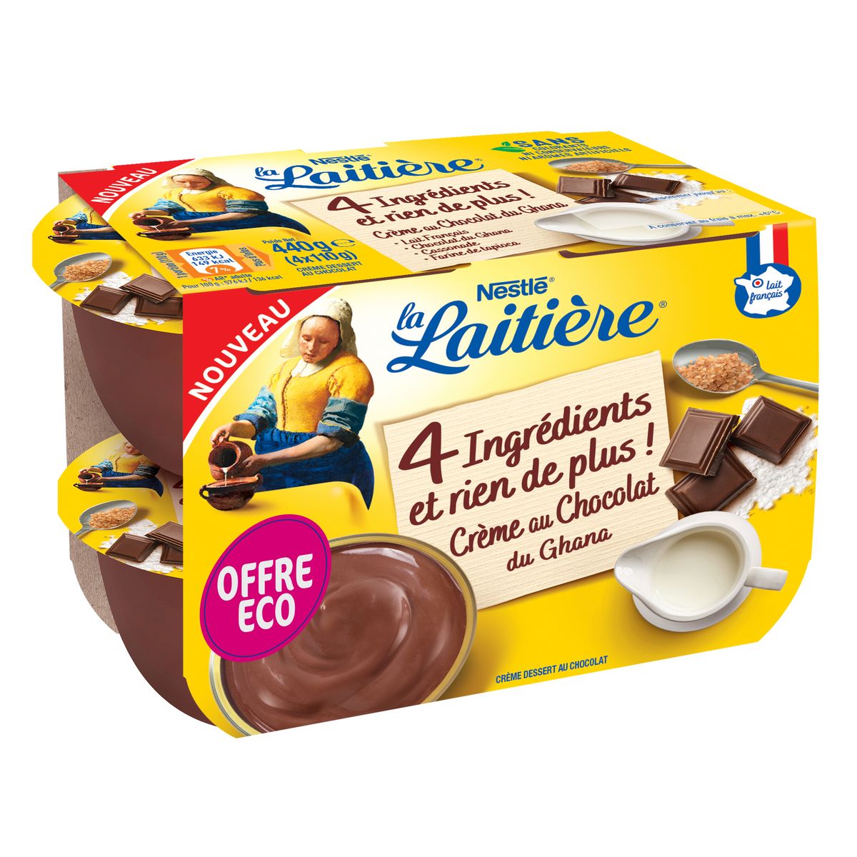 LA LAITIERE Crème 4 ingrédients au chocolat du Ghana 4x110g