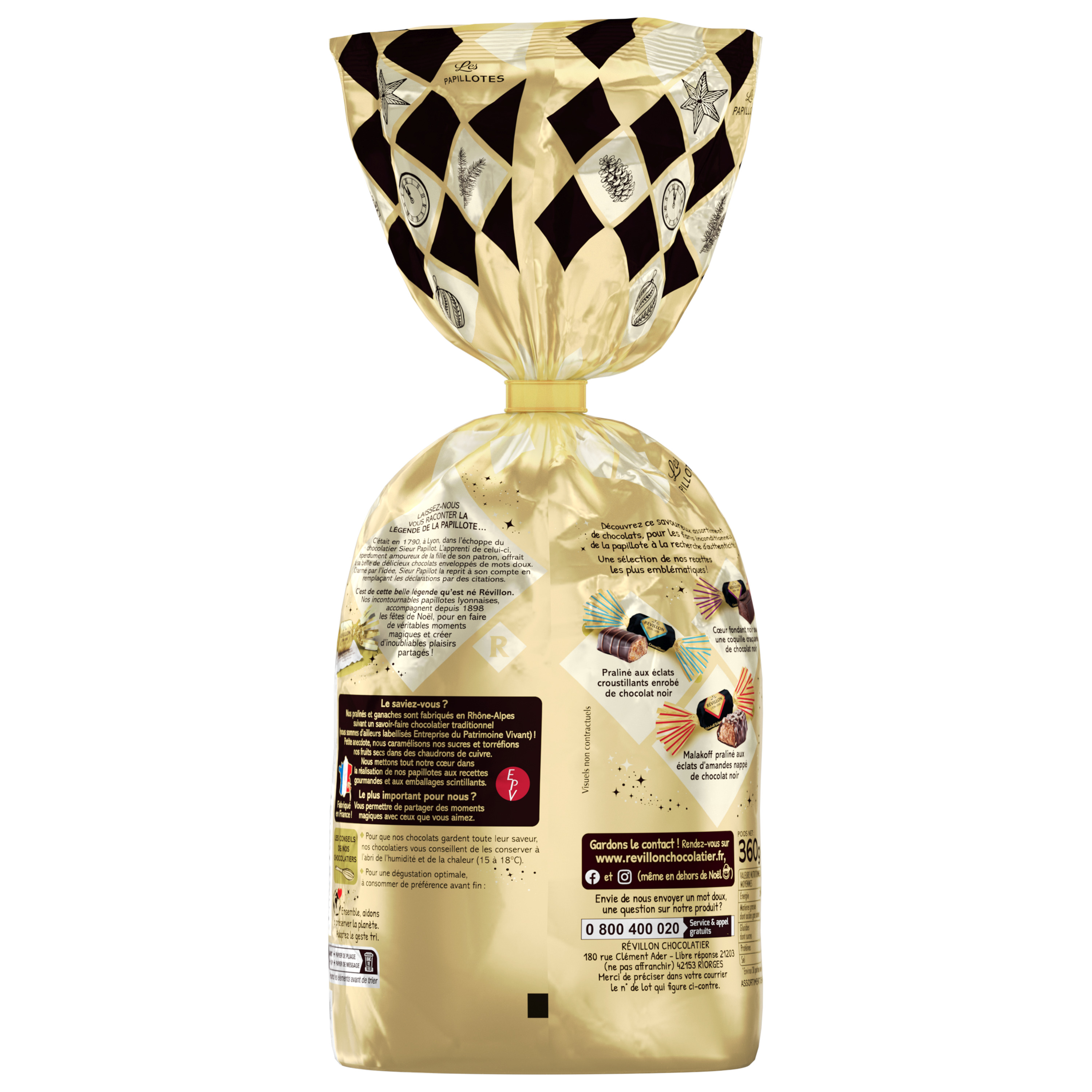 Voir la diapositive 2 : REVILLON CHOCOLATIER Les Papillotes Authentiques au chocolat noir 30 pièces 360g