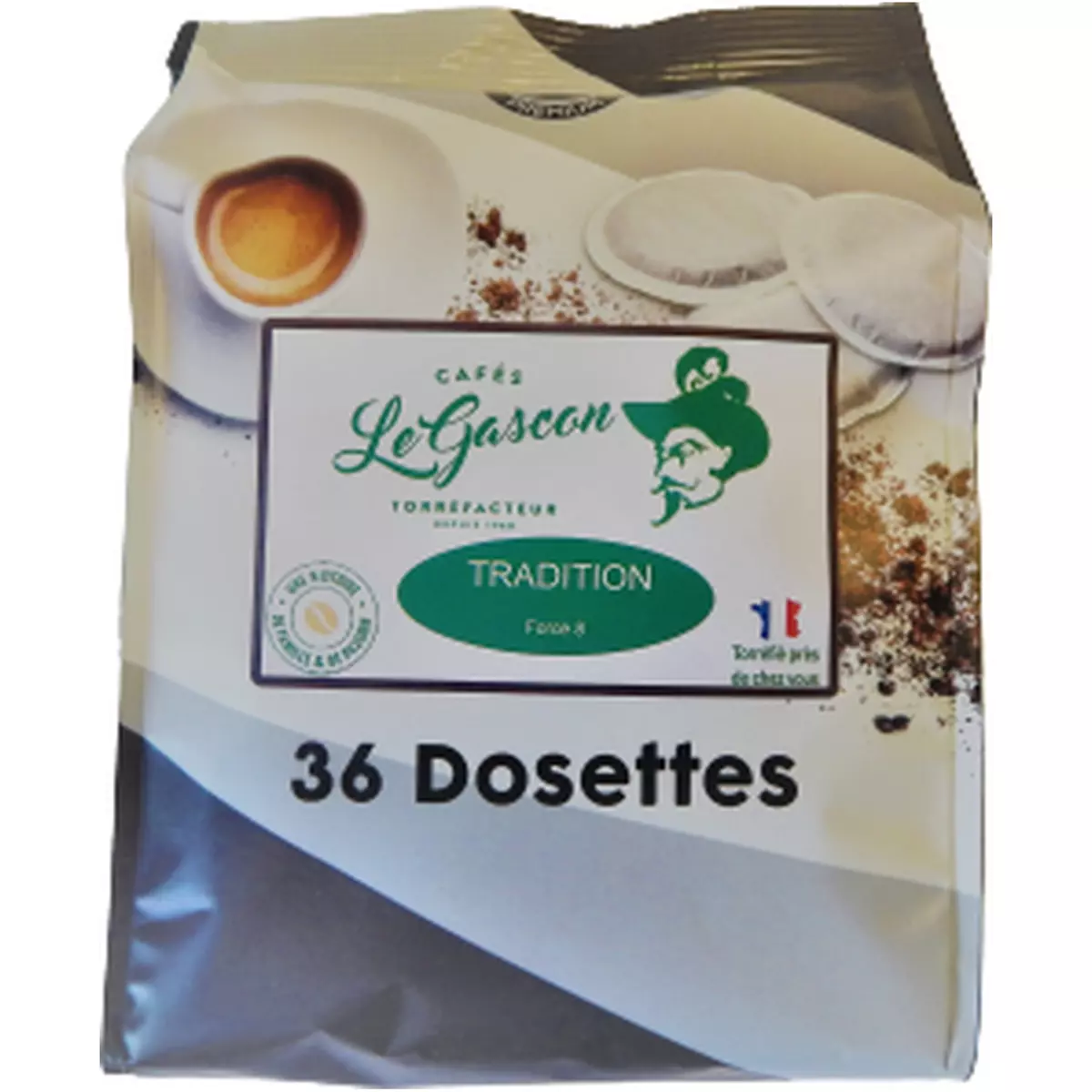 LE GASCON Dosettes souples café tradition intensité 8 36 dosettes 250g