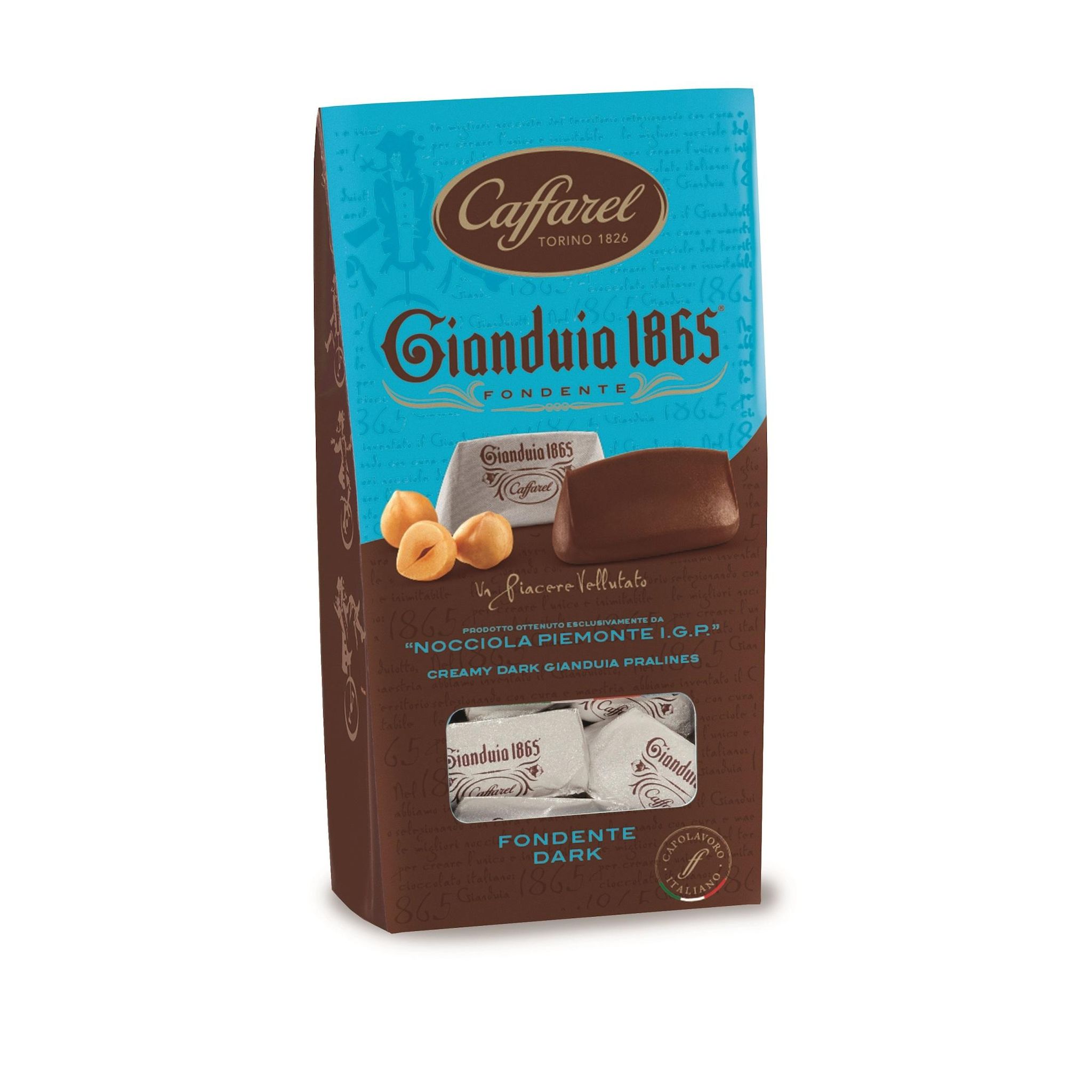 CAFFAREL Ballotin de pralines gianduia 1865 au chocolat noir et noisettes 150g