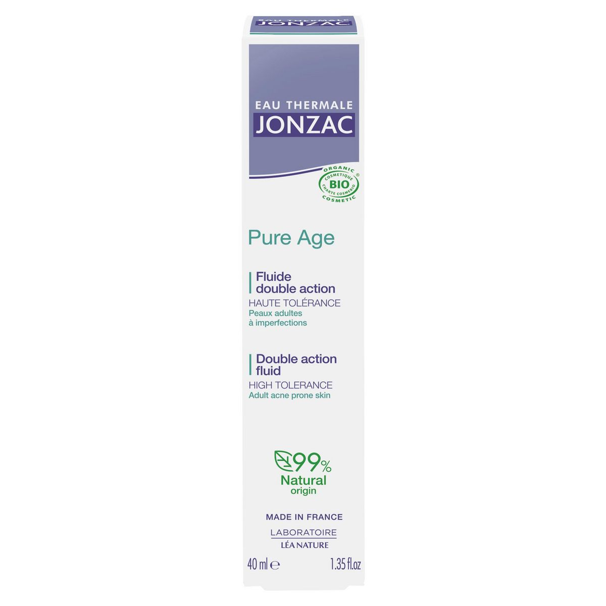 EAU THERMALE JONZAC Pure âge Fluide double action anti-âge anti-imperfections pour peaux adultes à imperfections bio 40ml