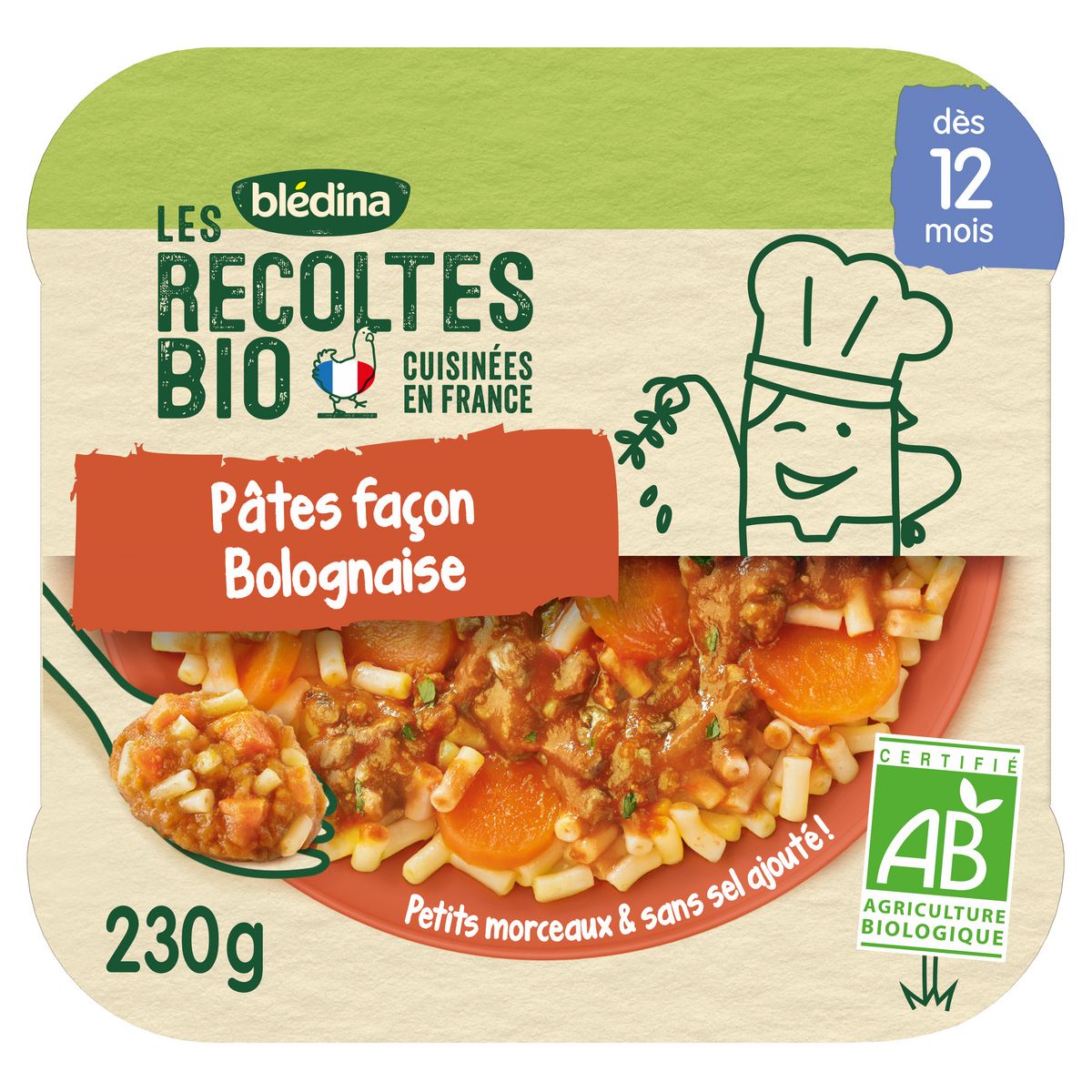 BLEDINA Les récoltes bio assiettes pâtes étoiles façon bolognaise dès 12 mois 230g