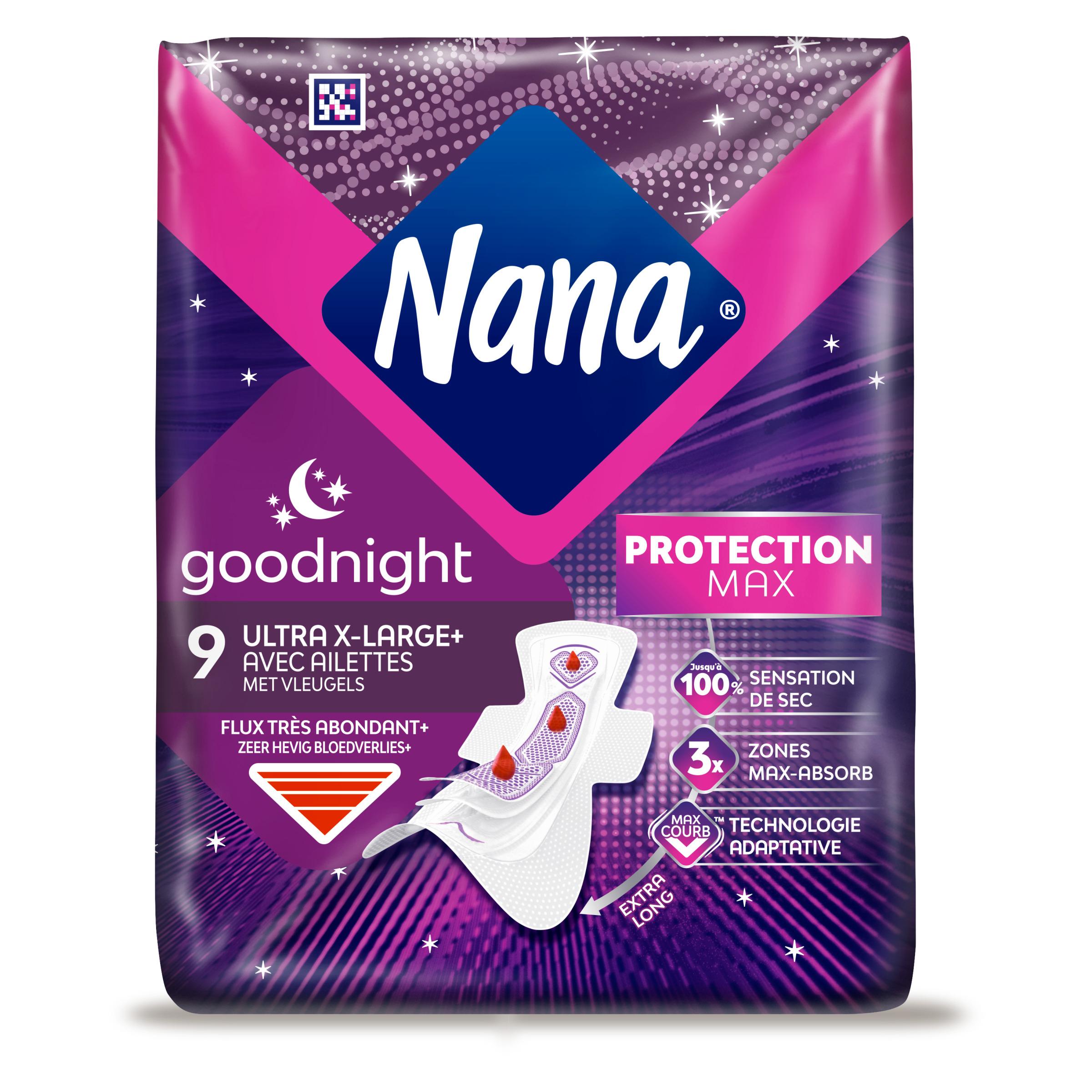 NANA Serviettes hygiéniques good night ultra x-large avec ailettes 9 serviettes