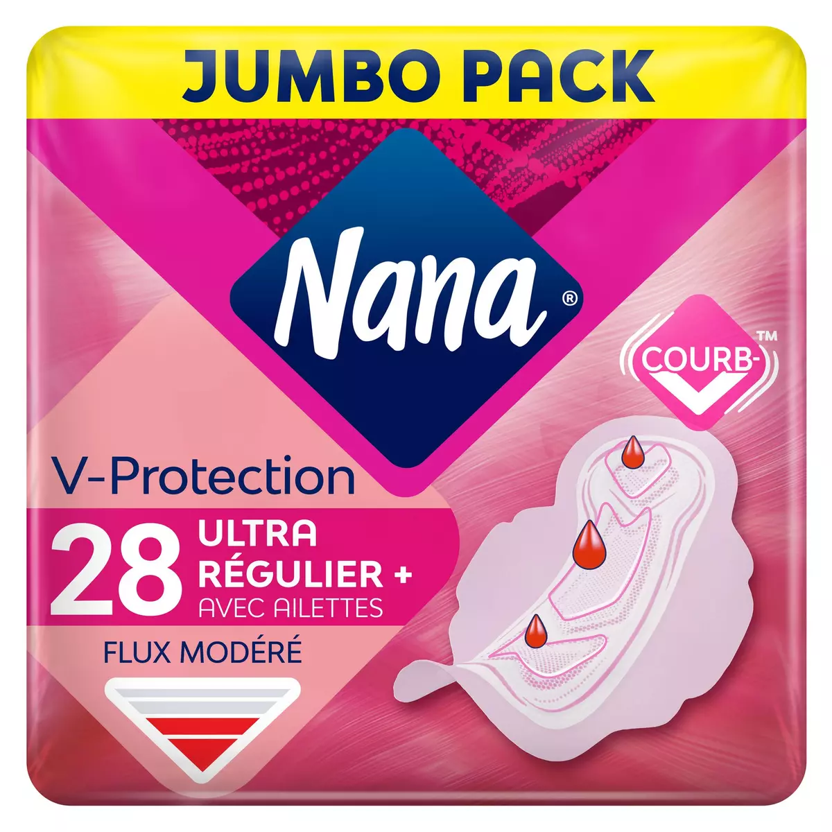 NANA V-Protection Serviettes hygiéniques ultra régulier plus avec ailettes 28 serviettes