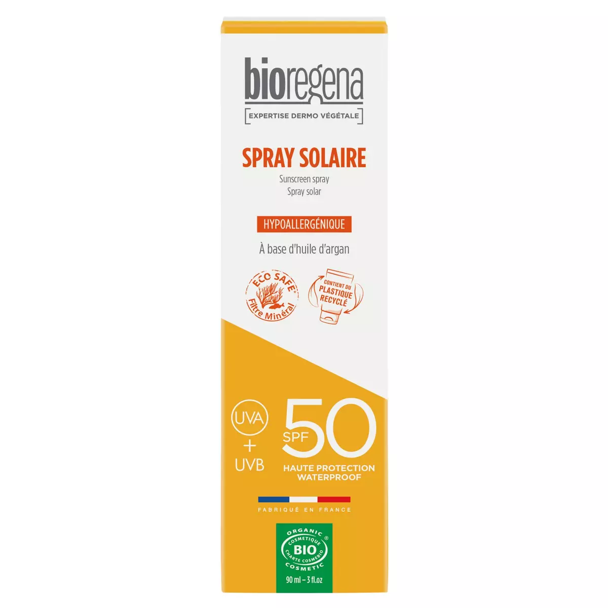 BIOREGENA Spray solaire à base d'huile d'argan hypoallergénique SPF50 bio 90ml