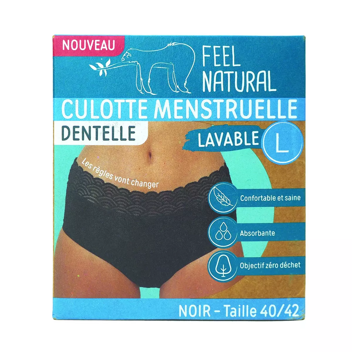 FEEL NATURAL Culotte menstruelle en dentelle noir lavable taille L 40-42 1 pièce