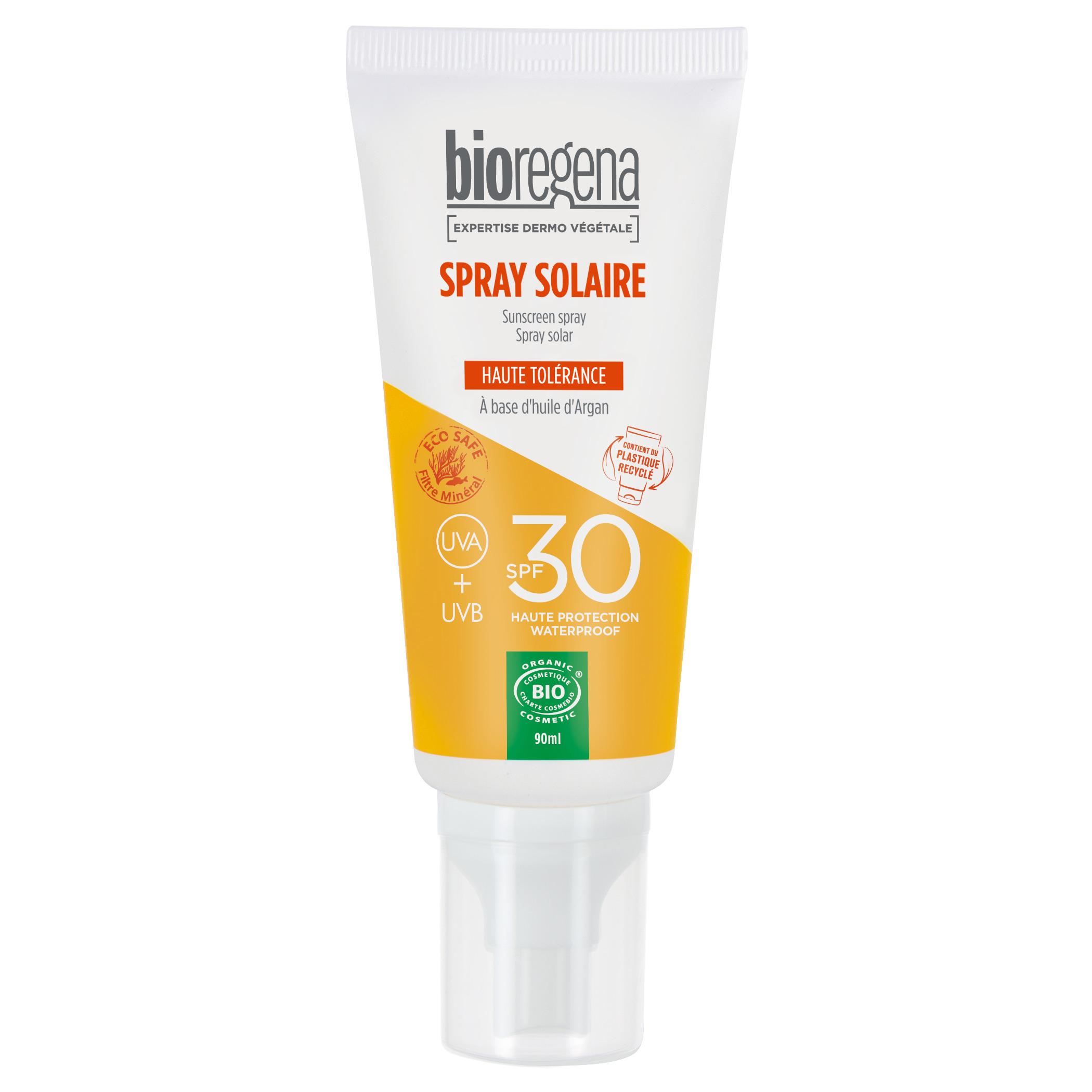Voir la diapositive 2 : BIOREGENA Spray solaire haute tolérance SPF30 bio 90ml