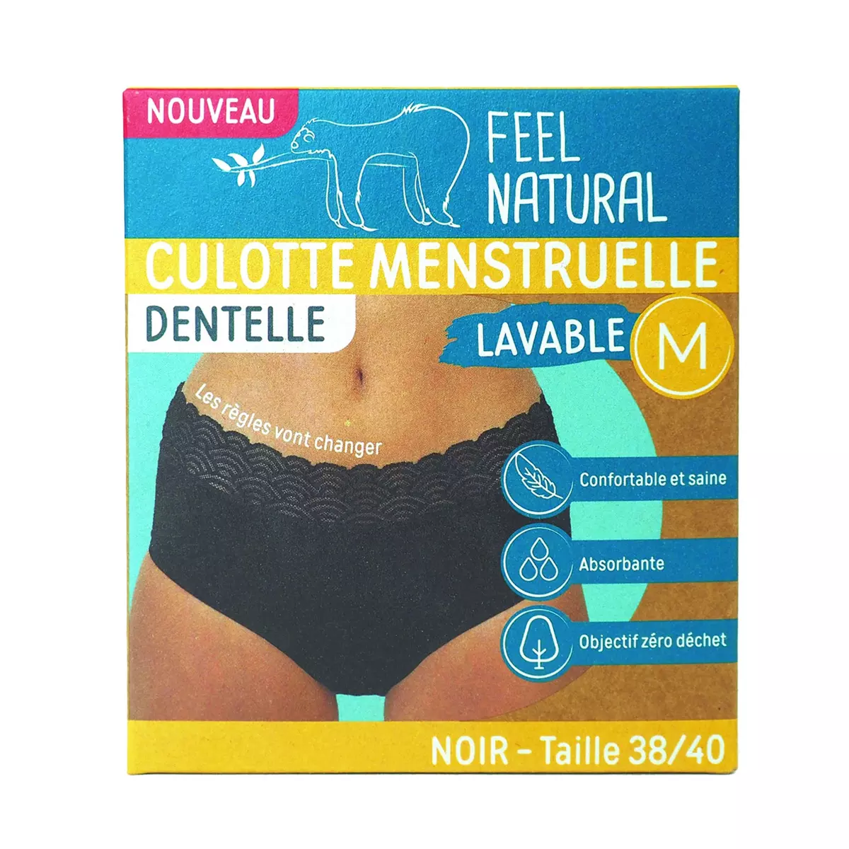 FEEL NATURAL Culotte menstruelle en dentelle noir lavable taille M 38-40 1 pièce
