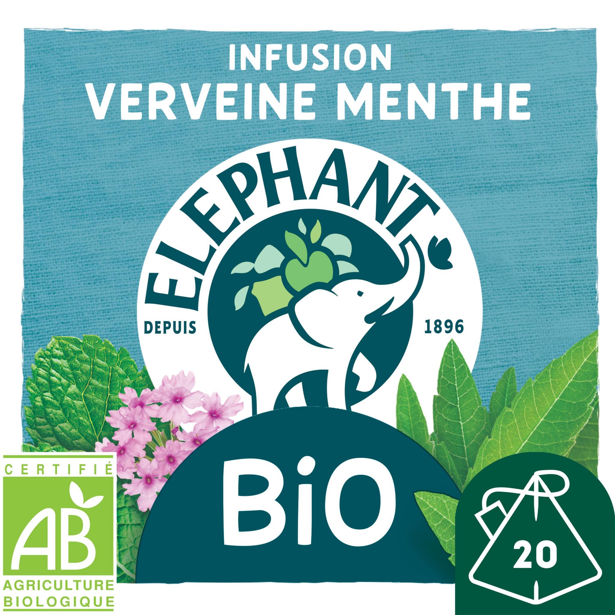 Voir la diapositive 2 : ELEPHANT Infusion bio à la verveine et à la menthe 20 sachets 26g