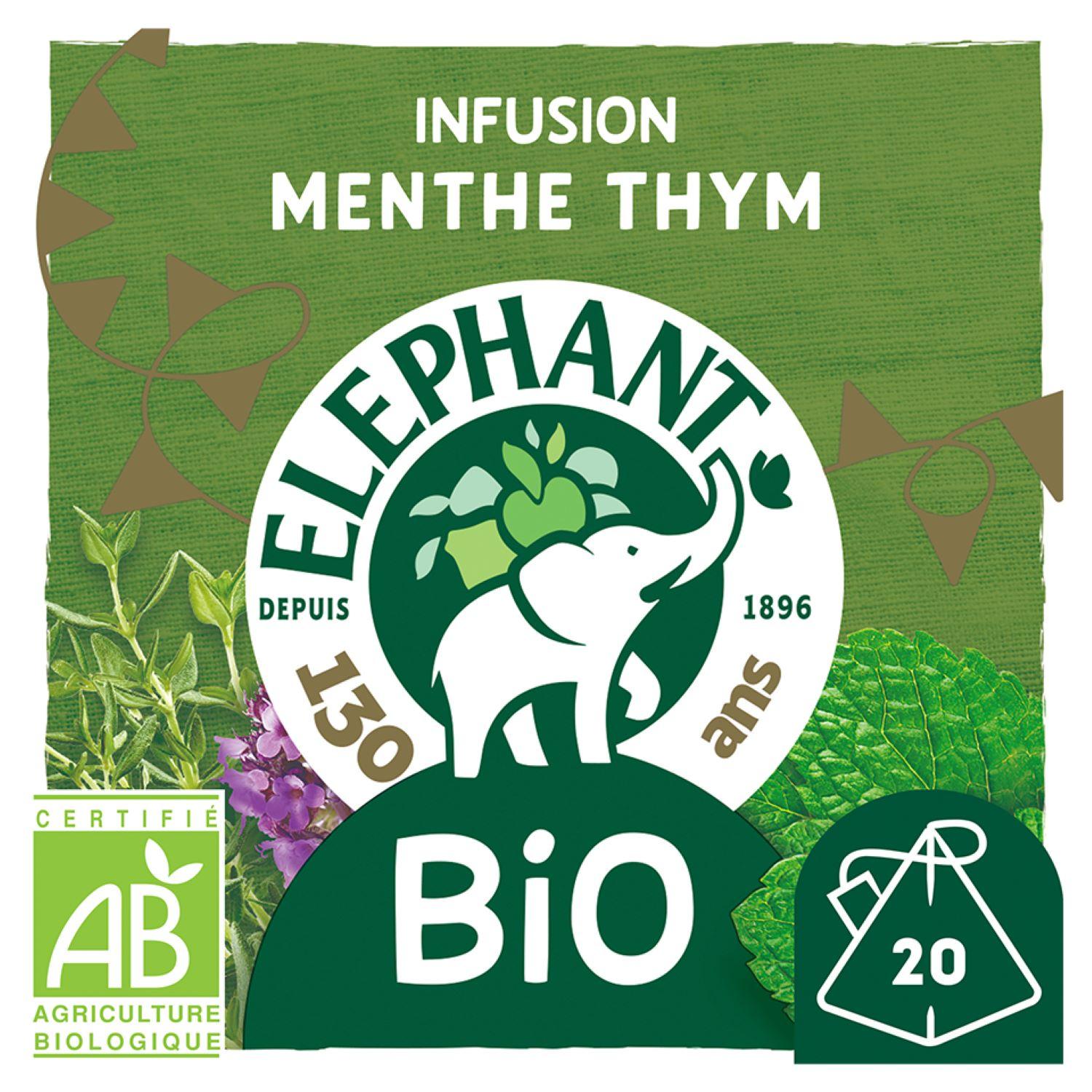 Voir la diapositive 2 : ELEPHANT Infusion bio à la menthe et au thym 20 sachets 26g