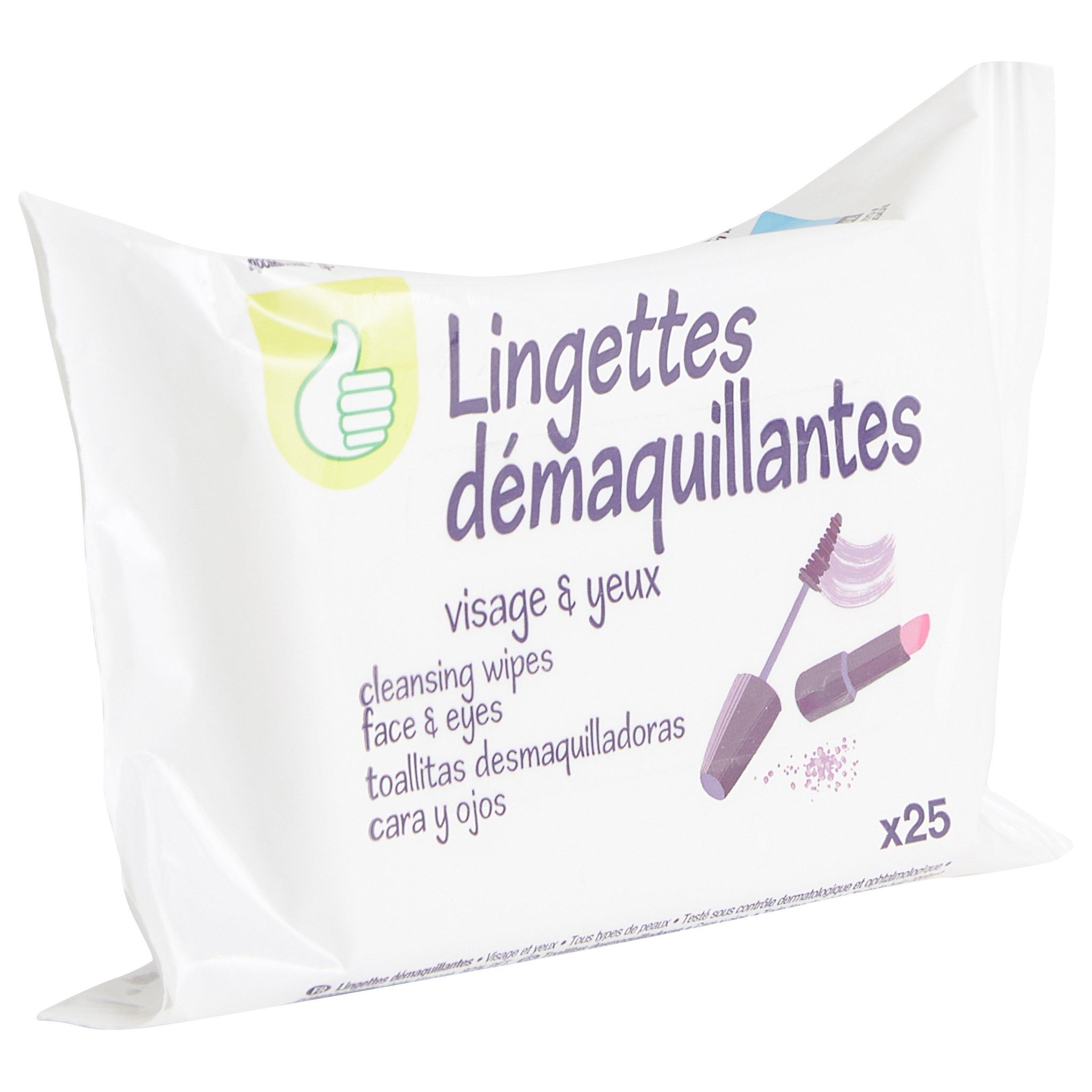Voir la diapositive 2 : POUCE Lingettes démaquillantes visage et yeux 25 lingettes