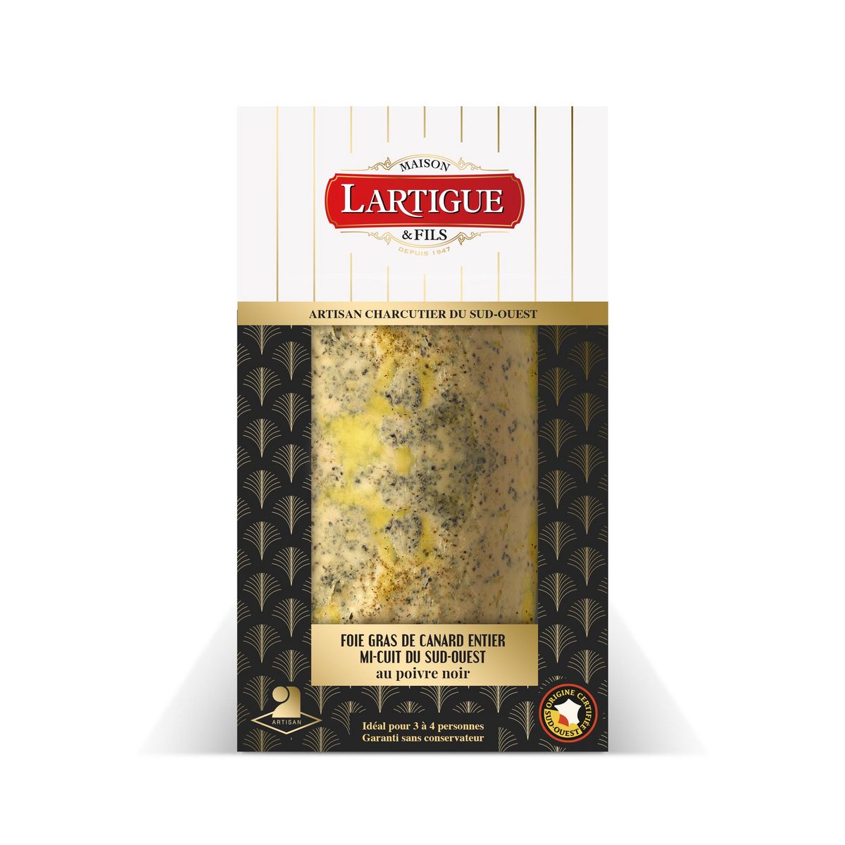 LARTIGUE Foie gras de canard entier mi-cuit du Sud-Ouest au poivre noir 3/4 parts 130g