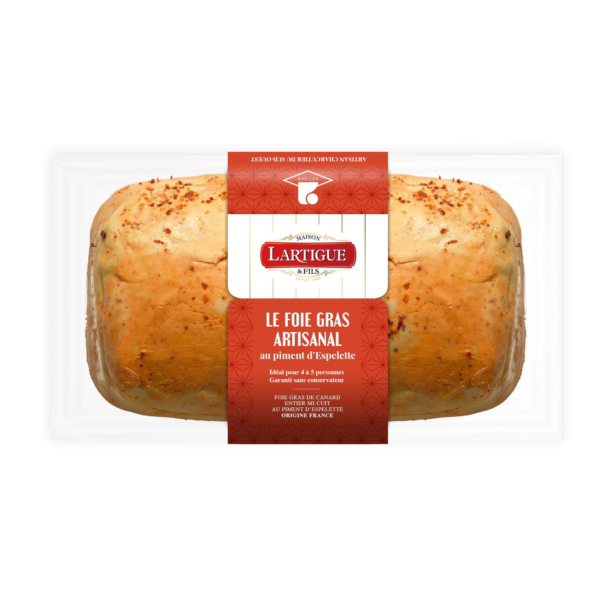 LARTIGUE Foie gras de canard entier mi-cuit au piment d'Espelette 4/5 parts 195g