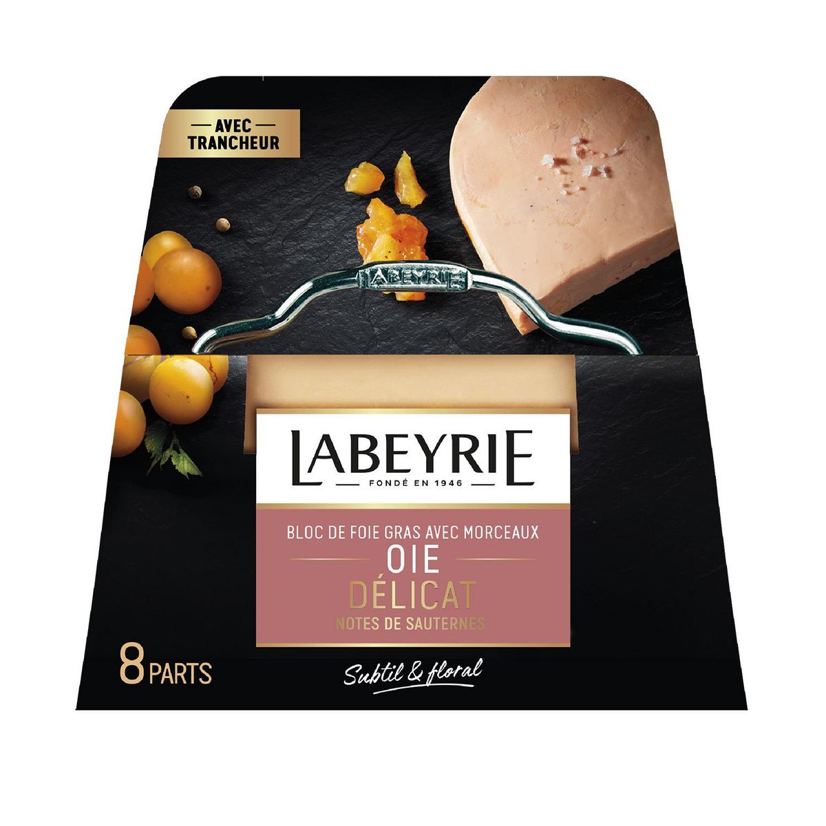 LABEYRIE Bloc de foie gras d'oie avec morceaux aux notes de Sauternes + trancheur 8 parts 285g