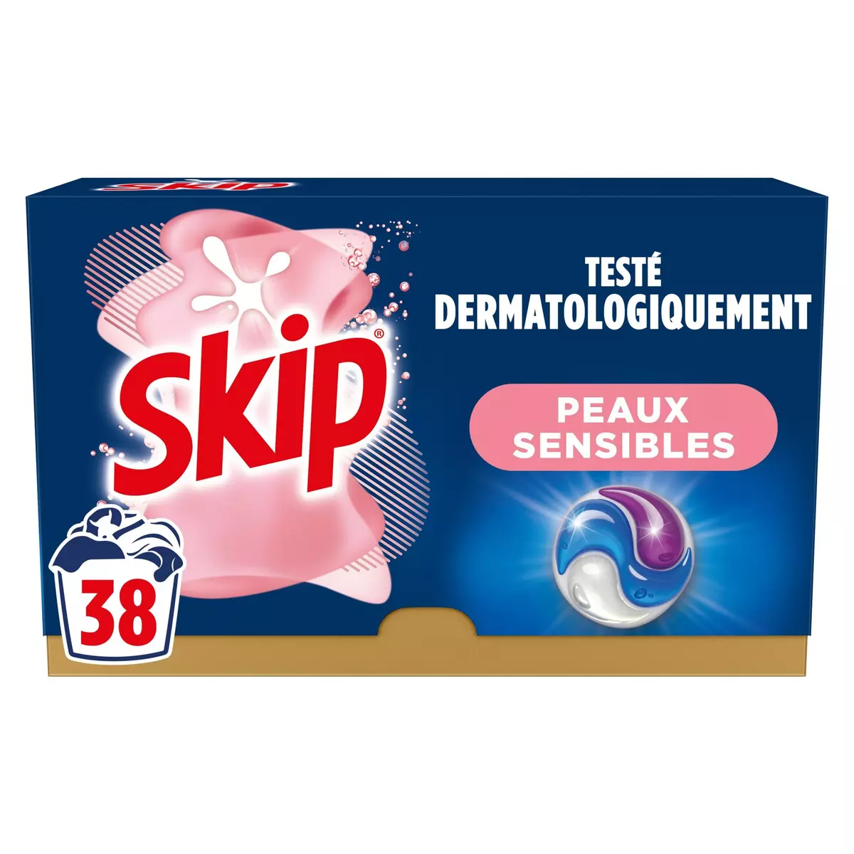 SKIP Lessive capsules 3en1 sensitive peaux sensibles & bébé 38 capsules