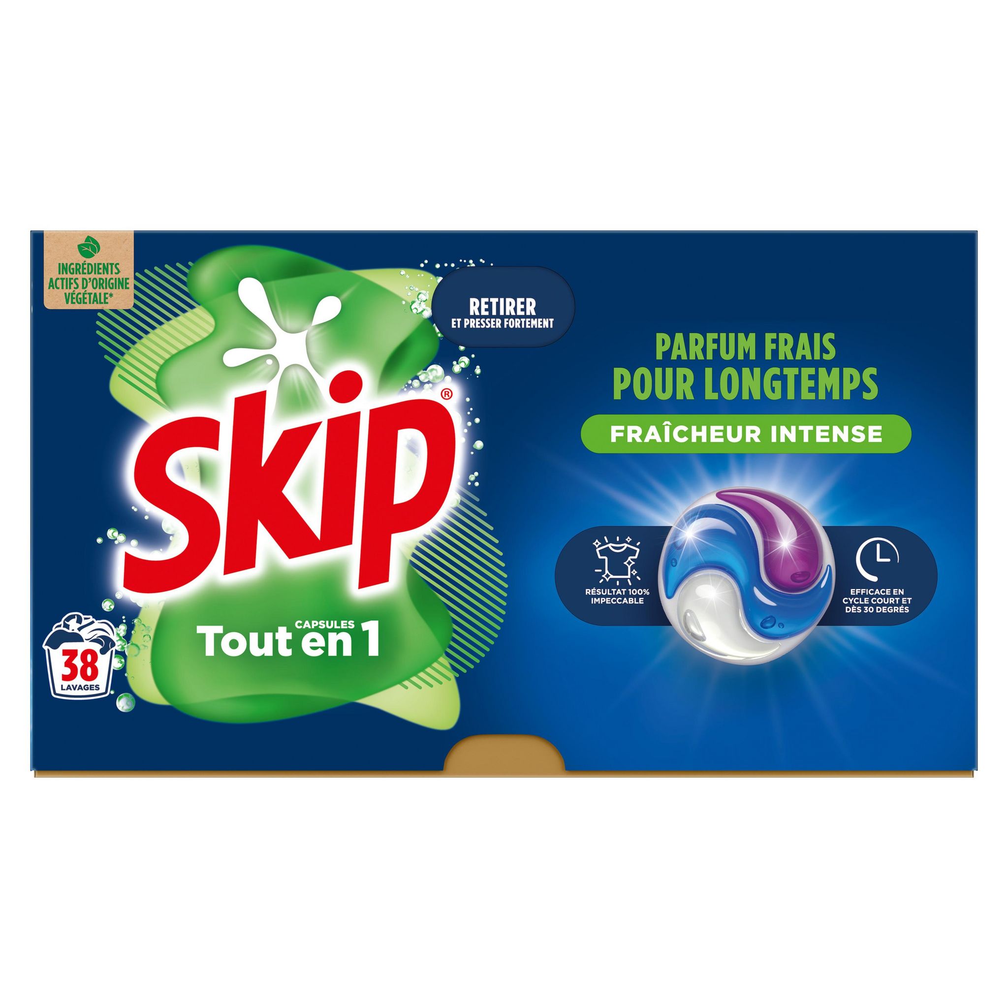 Voir la diapositive 2 : SKIP Lessive capsules 3 en 1 Fraîcheur intense 38 capsules