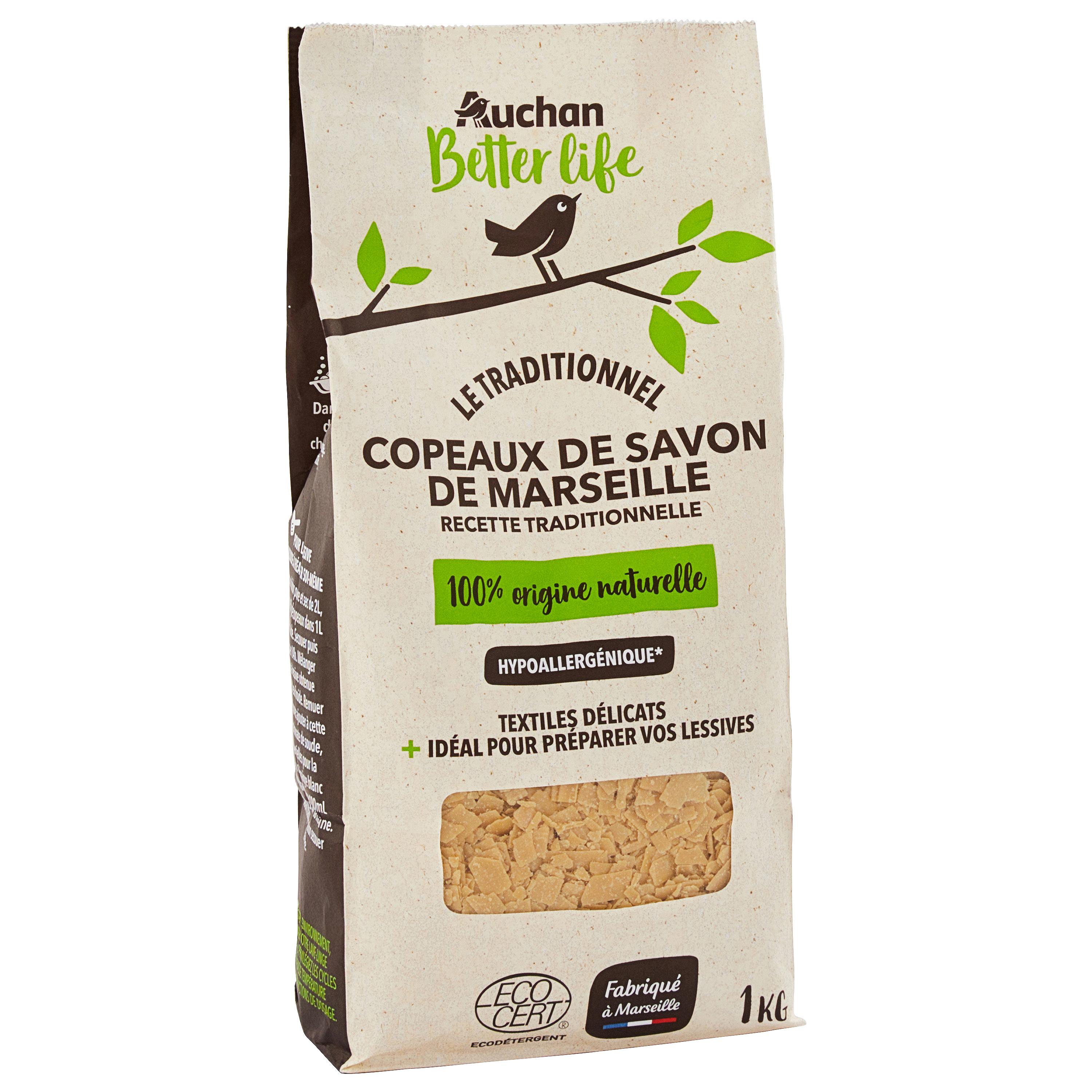 Voir la diapositive 2 : AUCHAN BETTER LIFE Copeaux de savon de Marseille 1kg