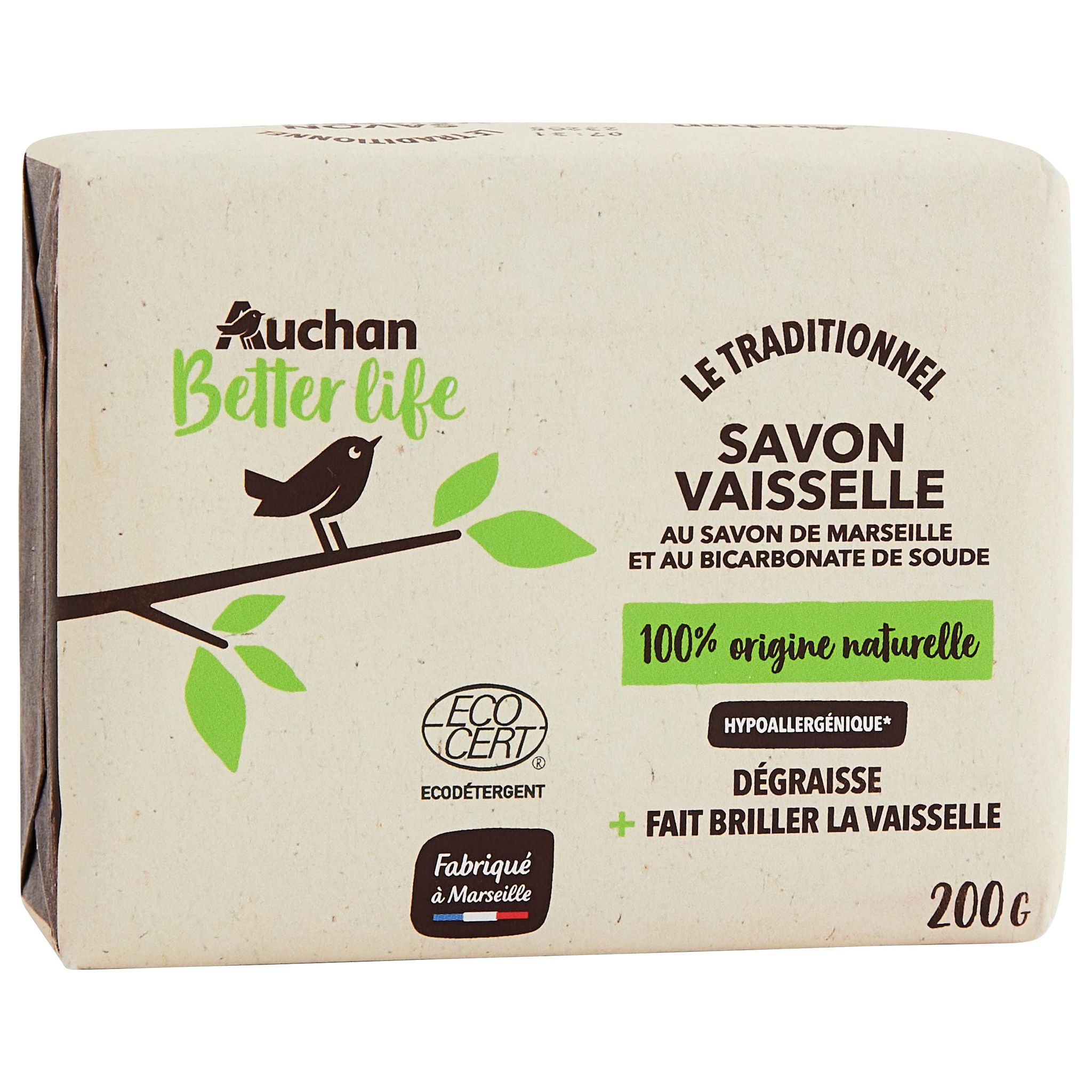Voir la diapositive 3 : AUCHAN BETTER LIFE Savon vaisselle au savon de Marseille et bicarbonate de soude 200g