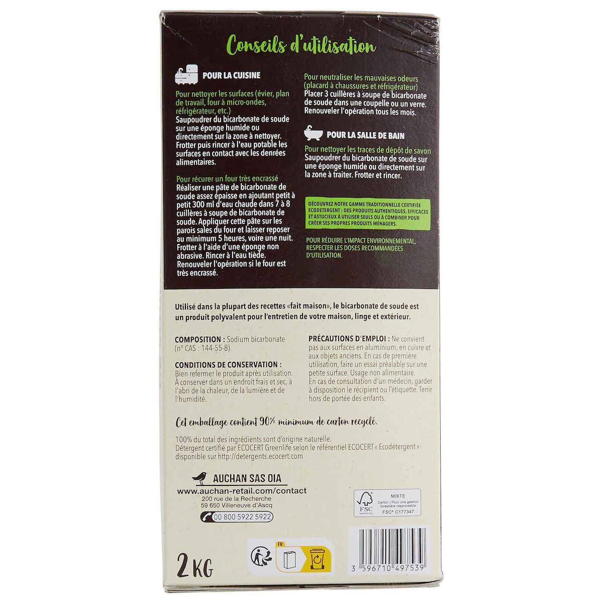 AUCHAN BETTER LIFE Bicarbonate de soude 2kg