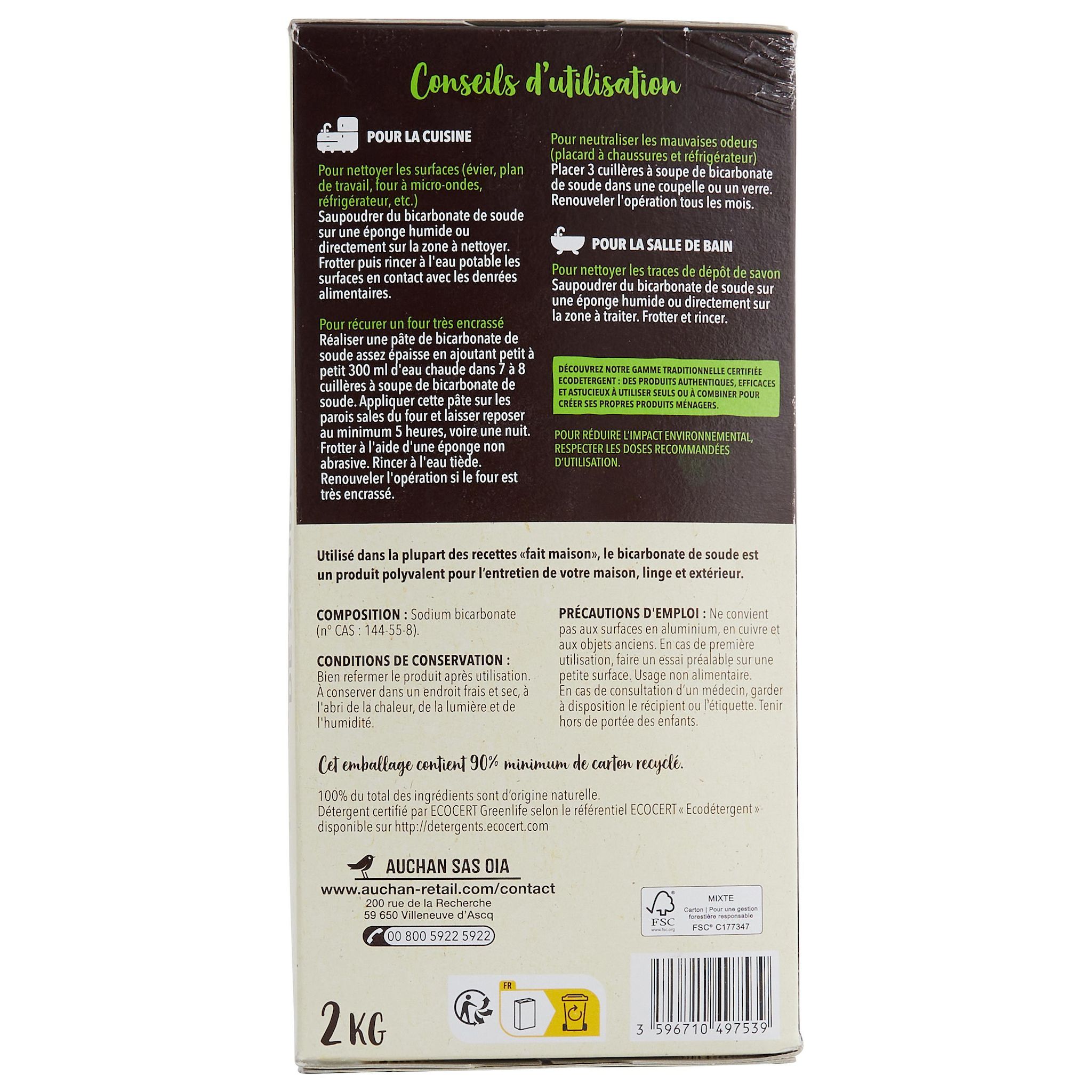 Voir la diapositive 2 : AUCHAN BETTER LIFE Bicarbonate de soude 2kg