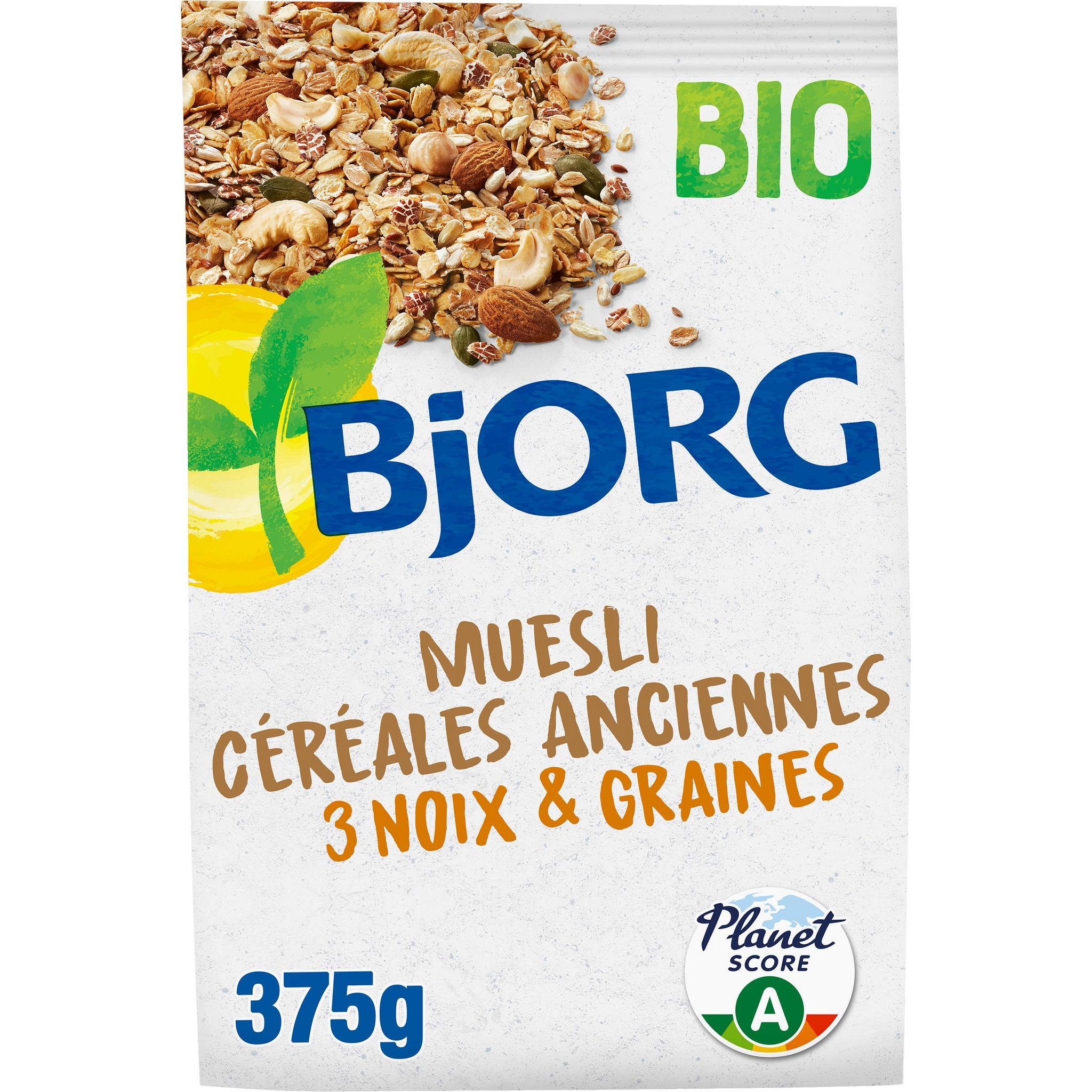 Voir la diapositive 2 : BJORG Muesli aux céréales anciennes 3 noix & graines bio 375g
