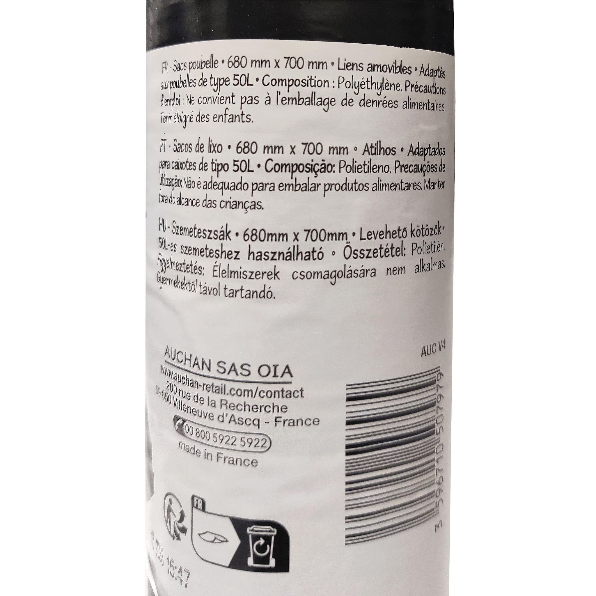 Voir la diapositive 3 : POUCE Sacs poubelle à liens amovibles 50L 10 sacs