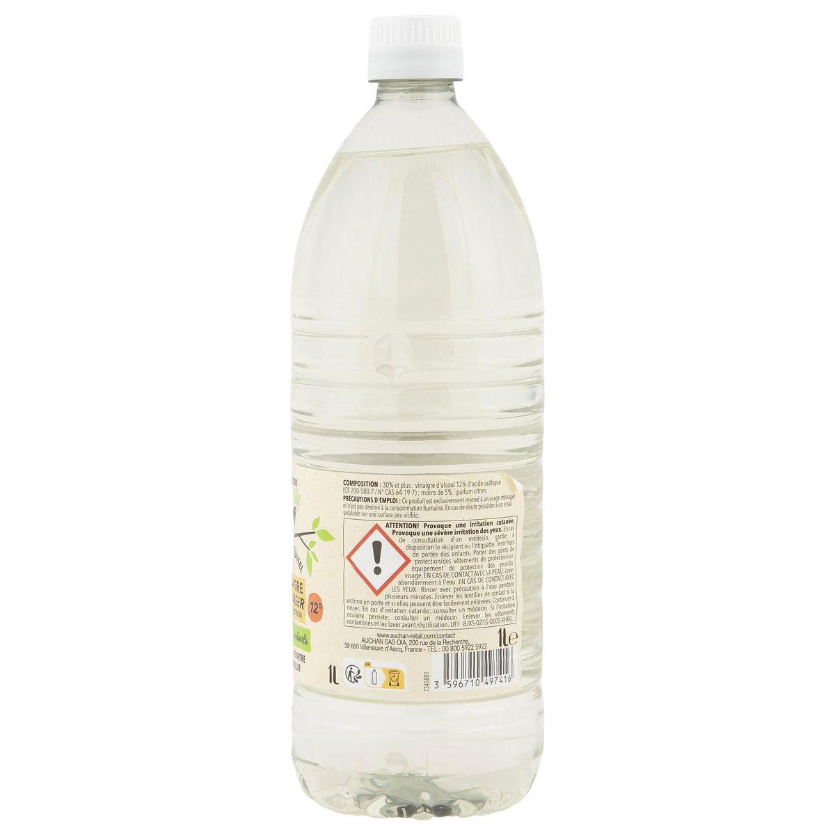 AUCHAN BETTER LIFE Vinaigre ménager Ecocert citron 1l