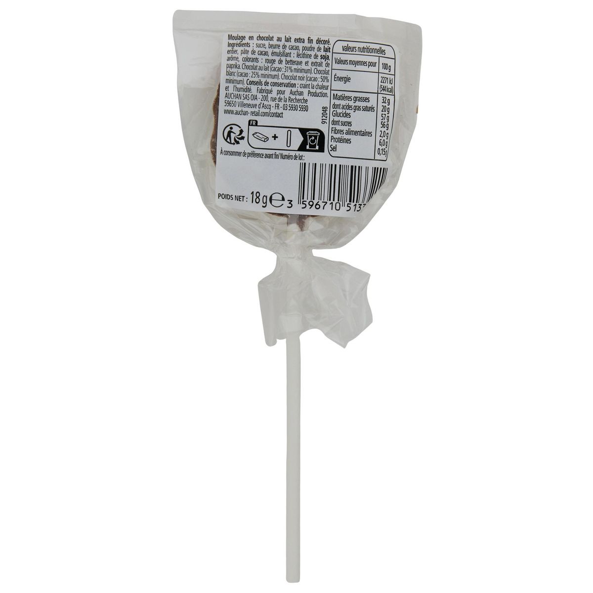 VENDOME Sucette au chocolat, Père Noël, renne, nounours (modèle aléatoire) 18g