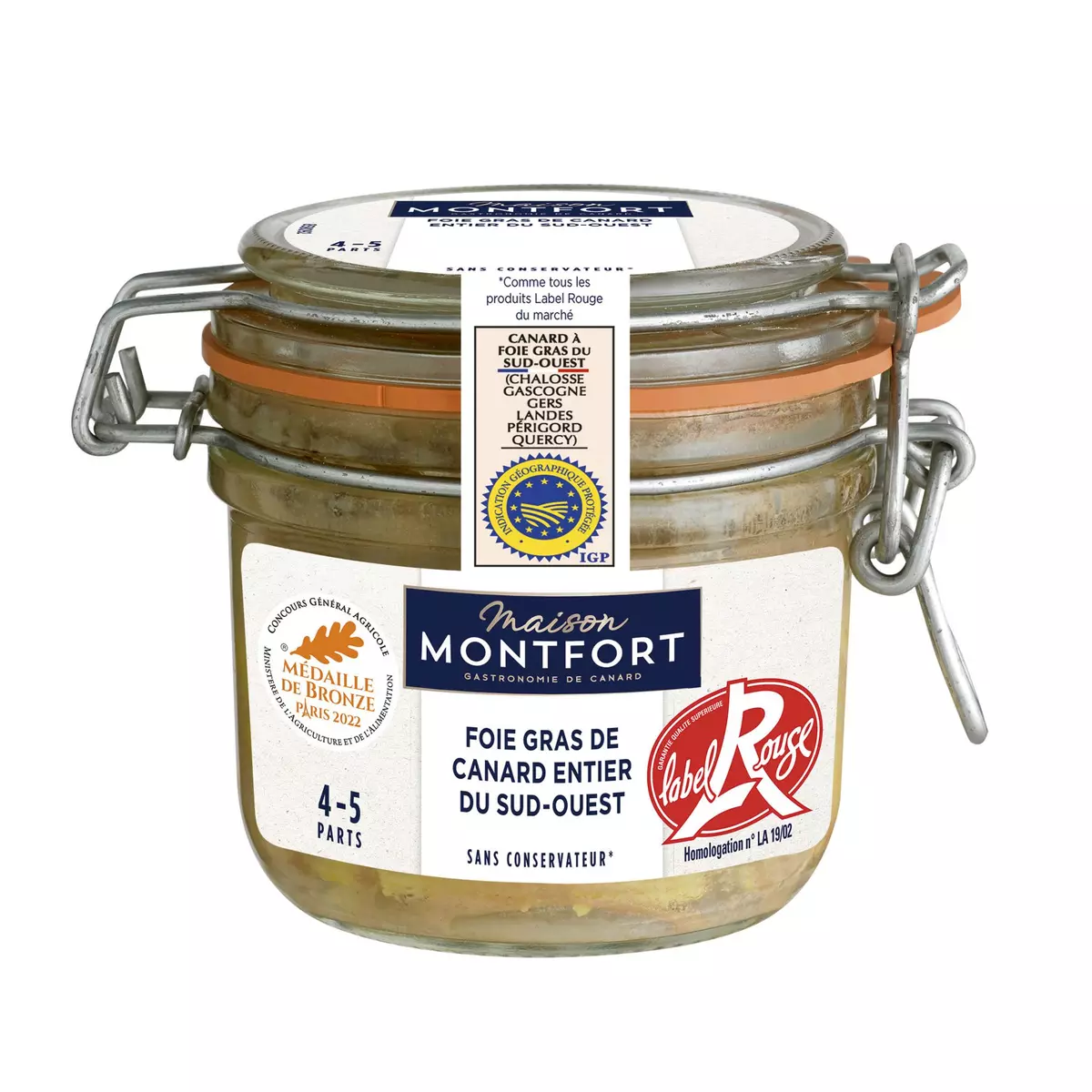 MAISON MONTFORT Foie gras de canard entier du Sud-Ouest Label Rouge IGP 4 - 5 parts 180g