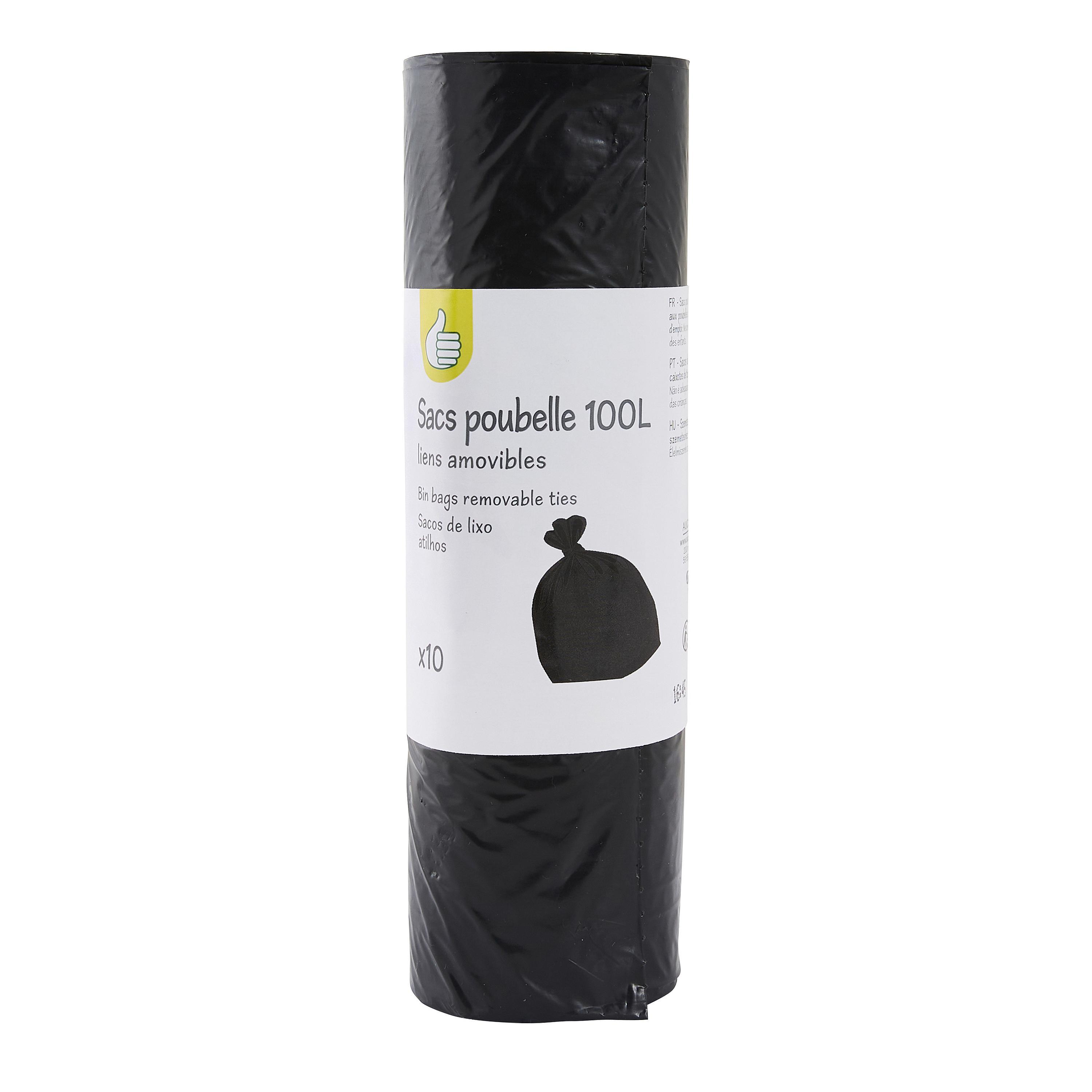 Voir la diapositive 2 : POUCE Sacs poubelle à liens amovibles 100L 10 sacs