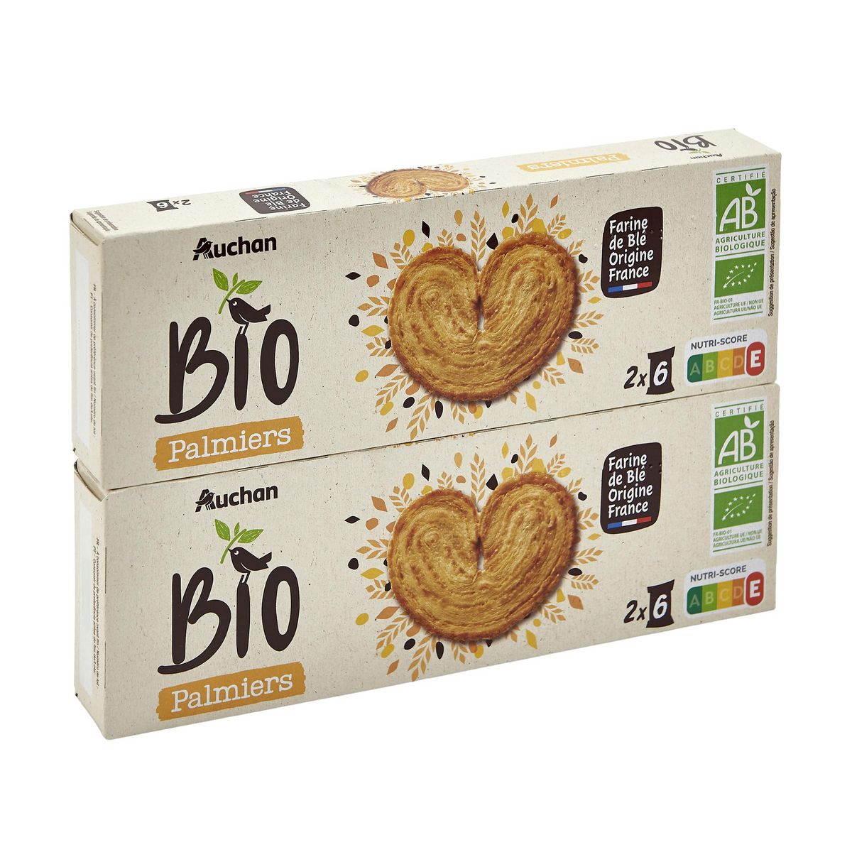 AUCHAN BIO Palmiers biscuits feuilletés 2x100g